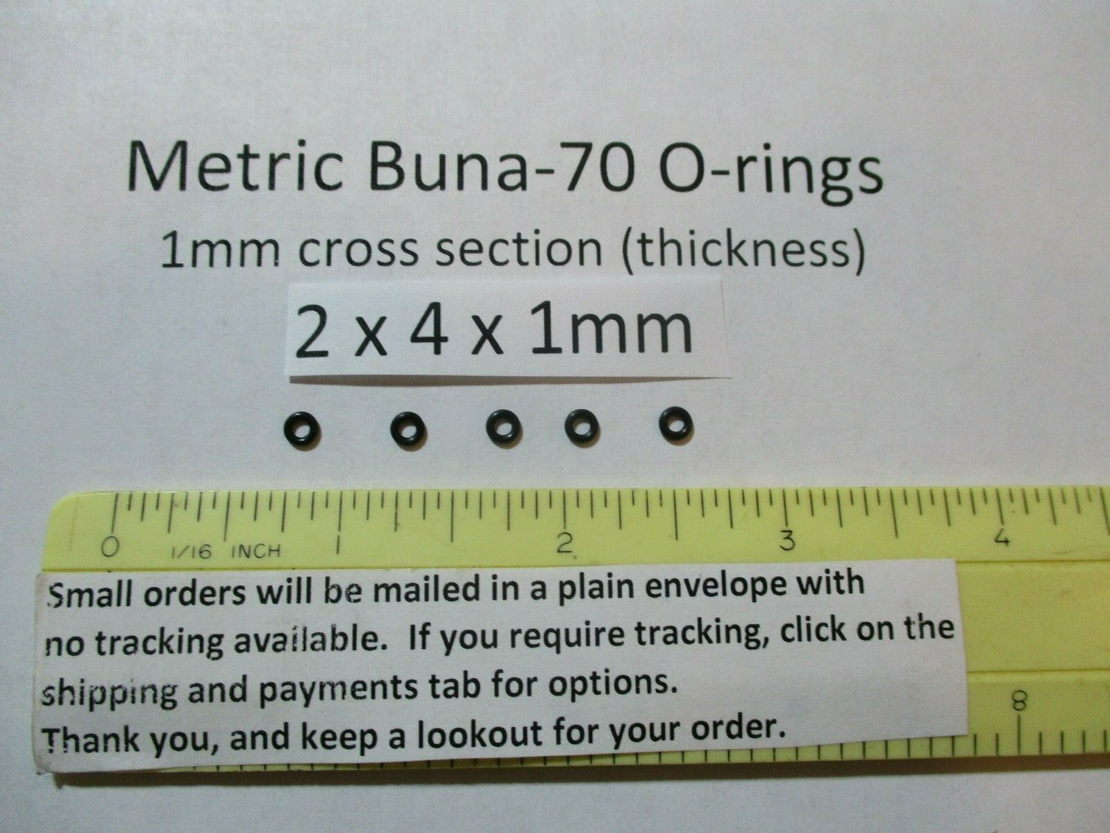 2mm ID x 4mm OD x 1mm thick O-ring. Buna-70. Quan 5..