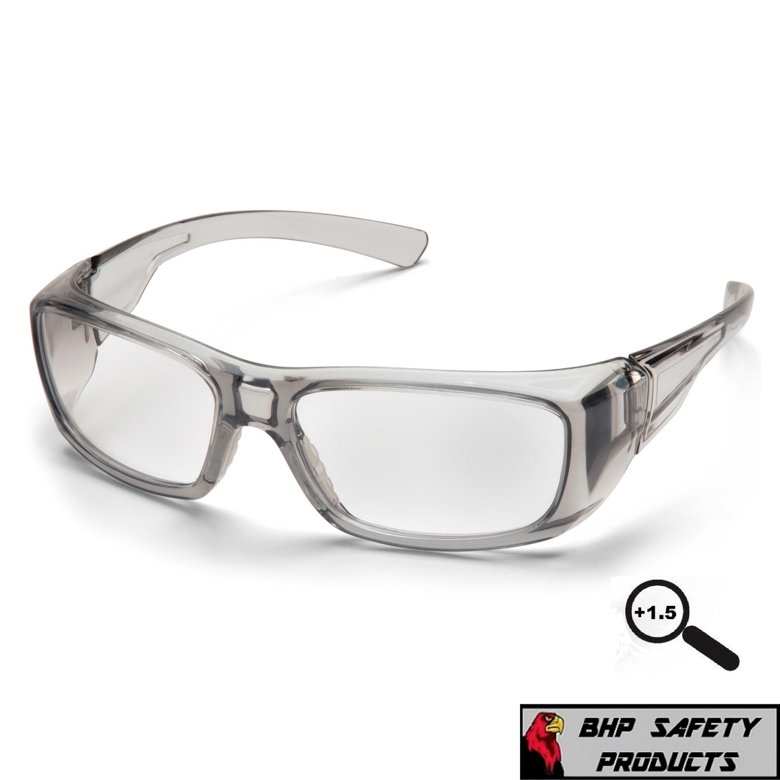 PYRAMEX EMERGE GRAY 1.5 CLEAR FULL MAGNIFYING LENS READER SAFETY GLASSES Z87+