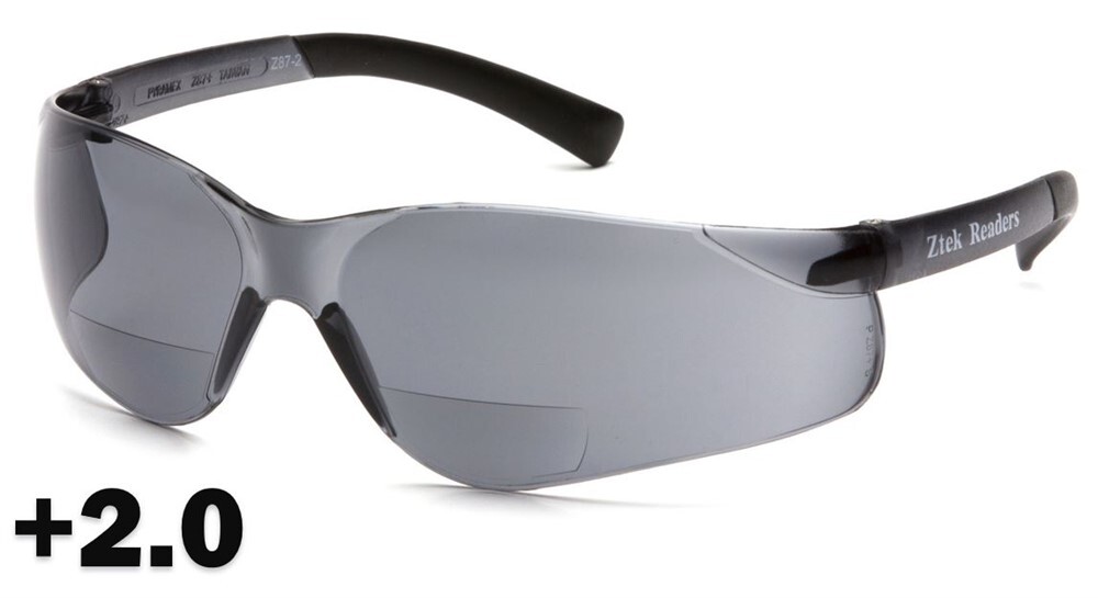 Pyramex Ztek Bifocal Reader Safety Glasses with 2.0 Smoke Lens + Free Shipping