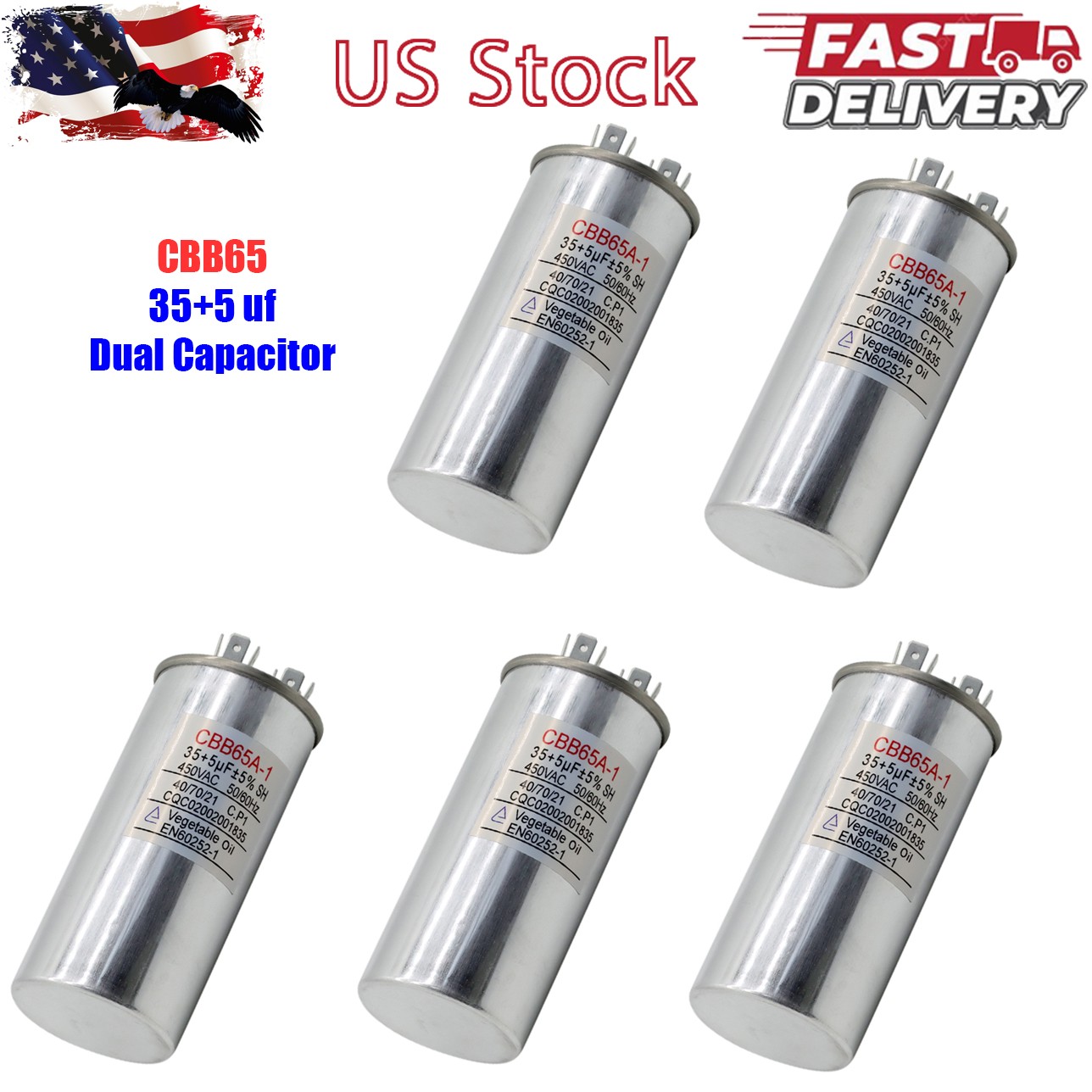 35+5 35/5 uF MFD 370-440V 440 VAC Motor Dual Run Capacitor CBB65-R – 5Pack