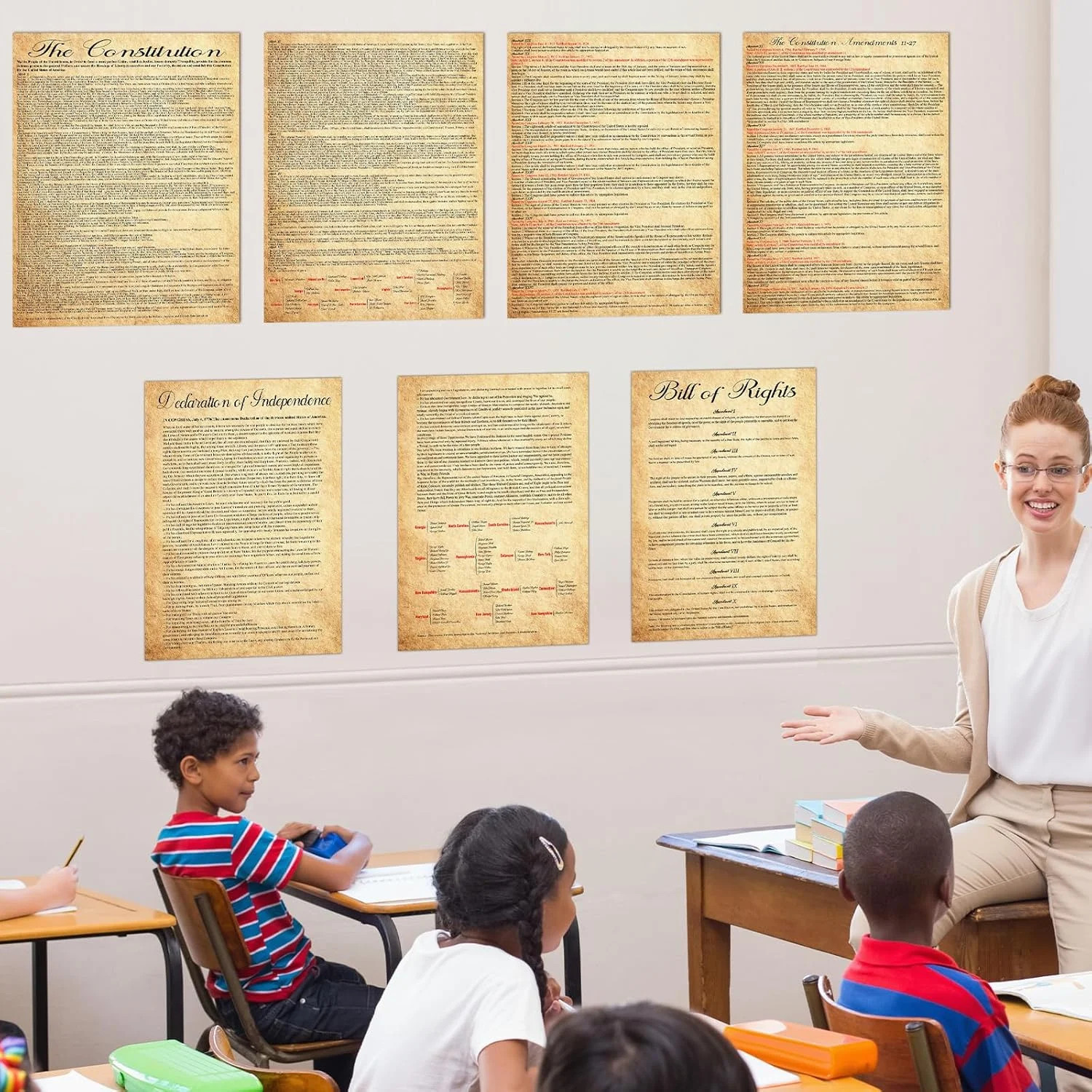 7Pcs American Founding Documents Poster US Constitution with All Amendments, Dec