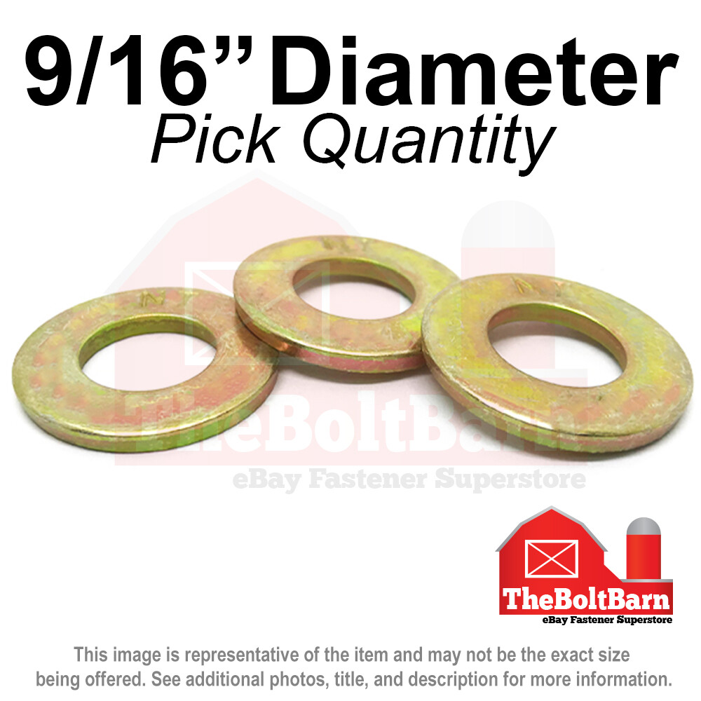 9/16″ SAE Flat Washers Grade 8 Steel Zinc Yellow (Pick Quantity)