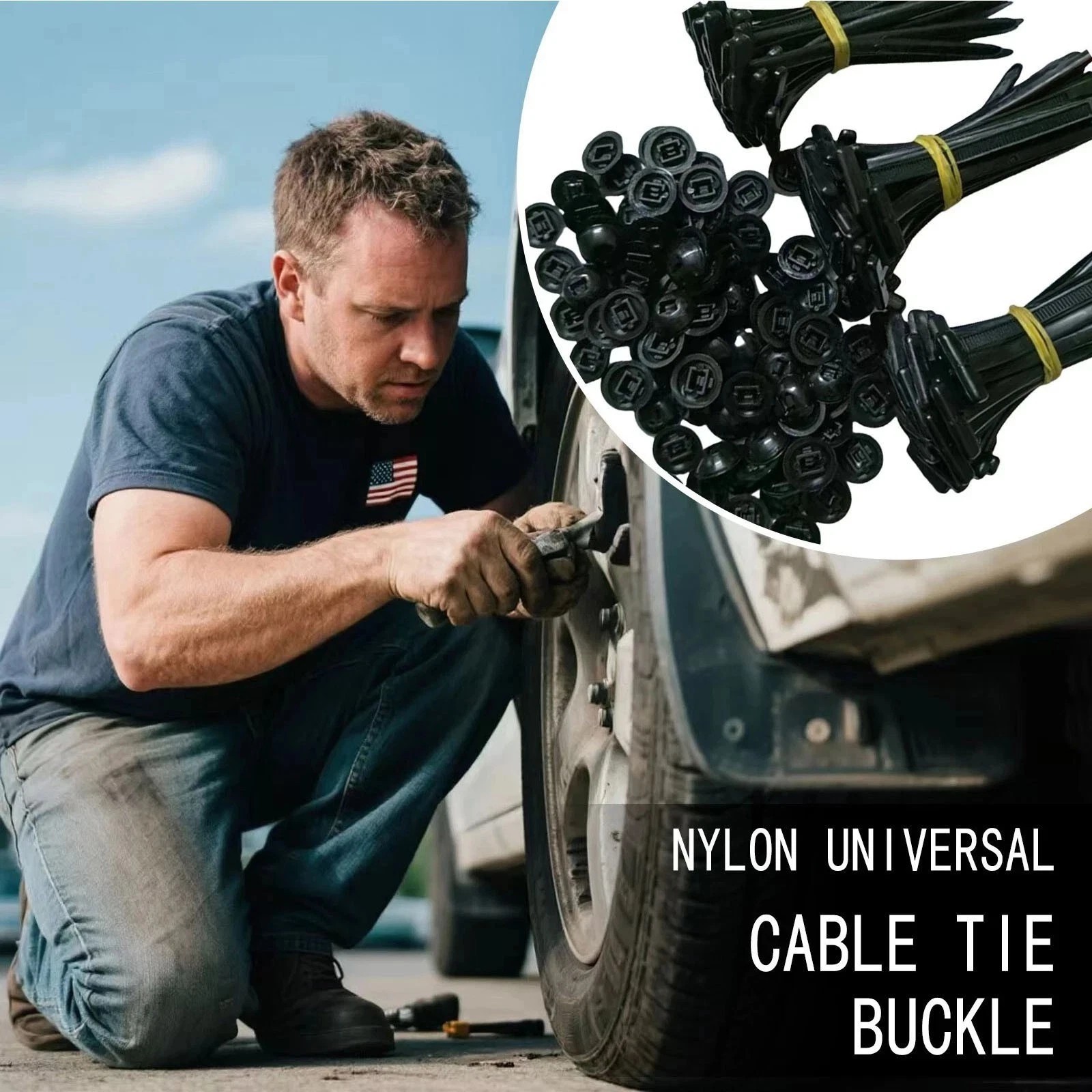 50 PCS Nylon Universal Cable Tie Buckle，Heavy Duty Self-Locking Zip Ties Holder