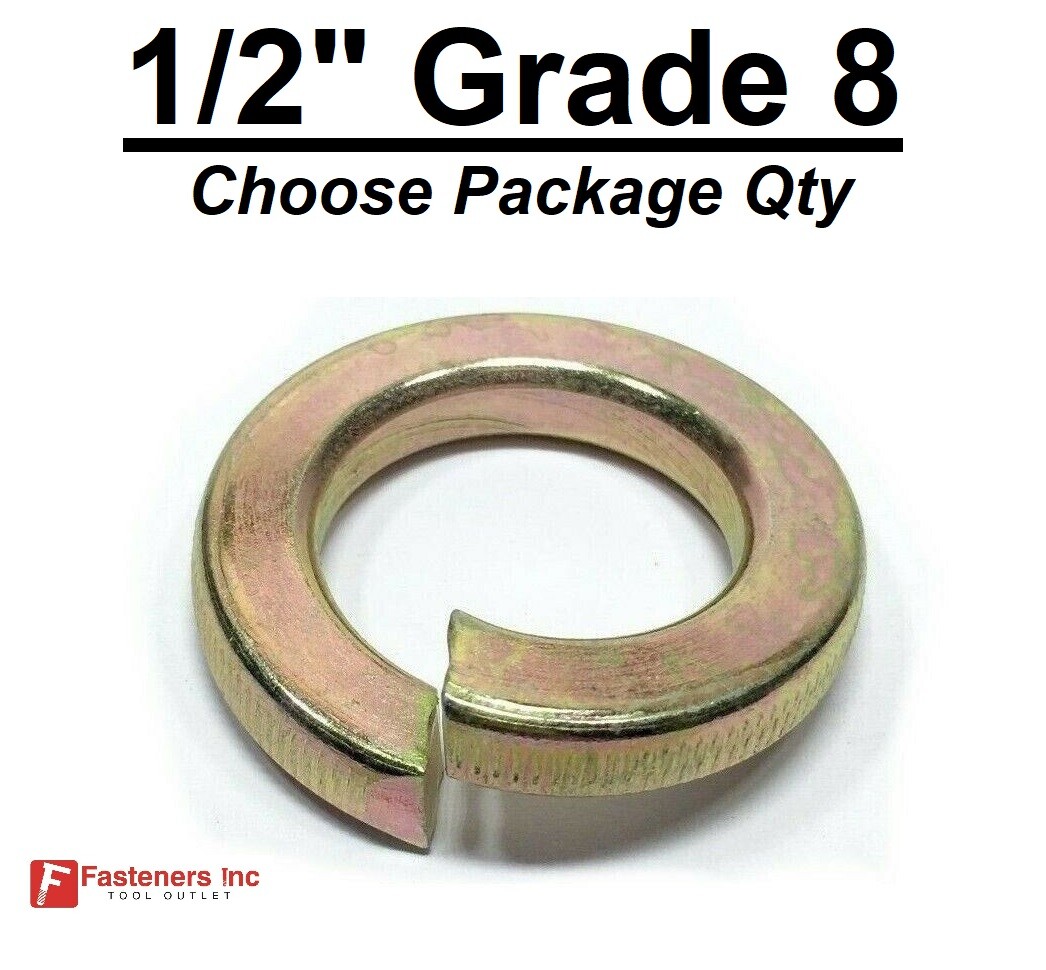 1/2″ Grade 8 Hardened Yellow Zinc Plated Steel Split Lock Washers