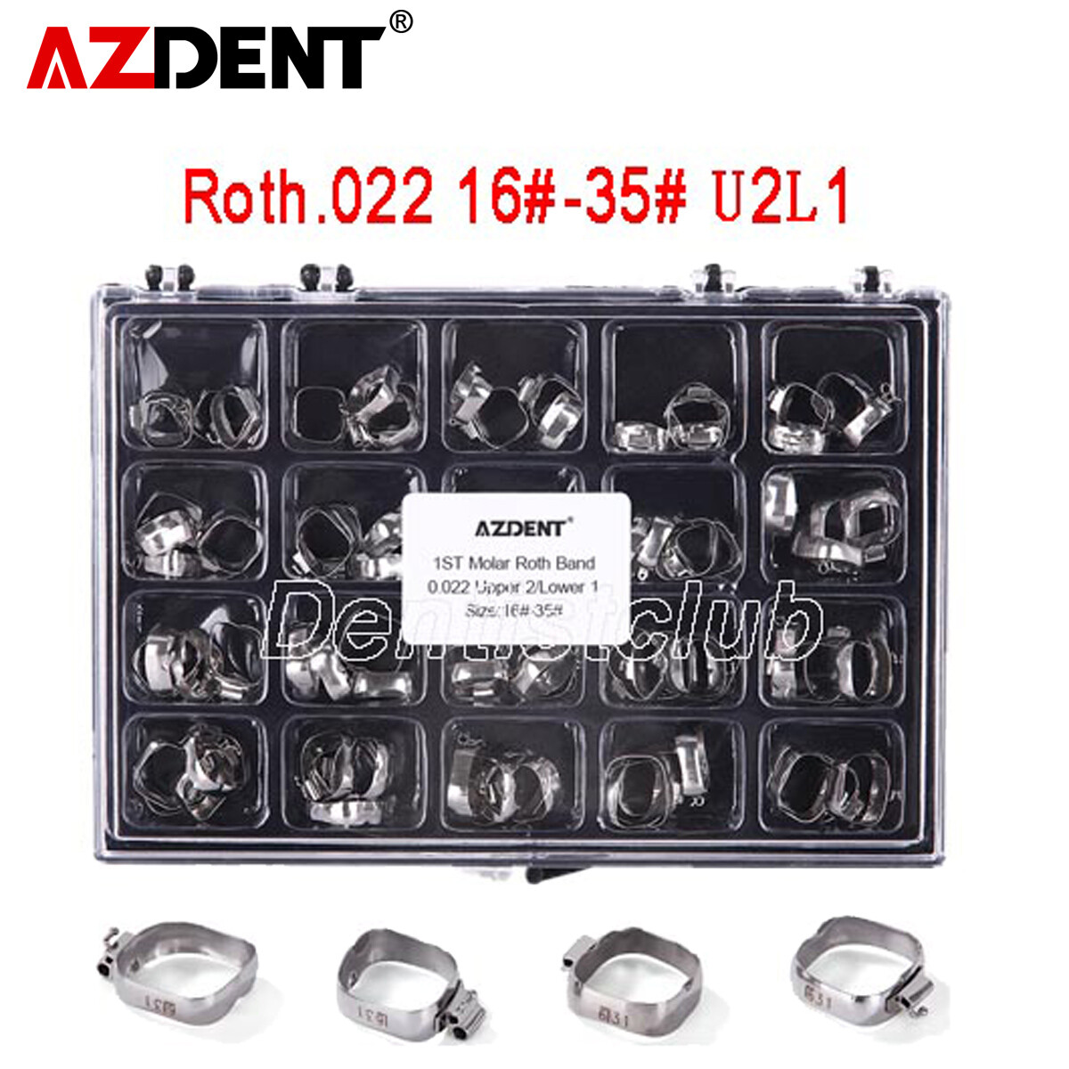 AZDENT Dental Orthodontic Bands with Buccal Tube for 1st Molar Roth 022″ 16#-35#