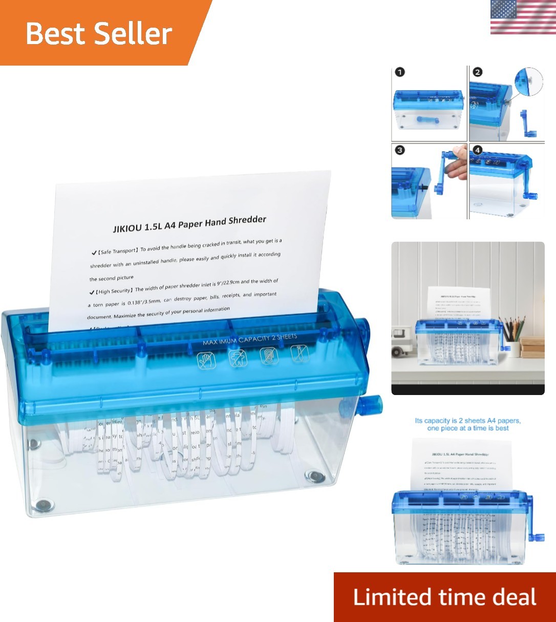 Eco-Friendly Hand Powered Paper Shredder – Ideal for Home & Office use