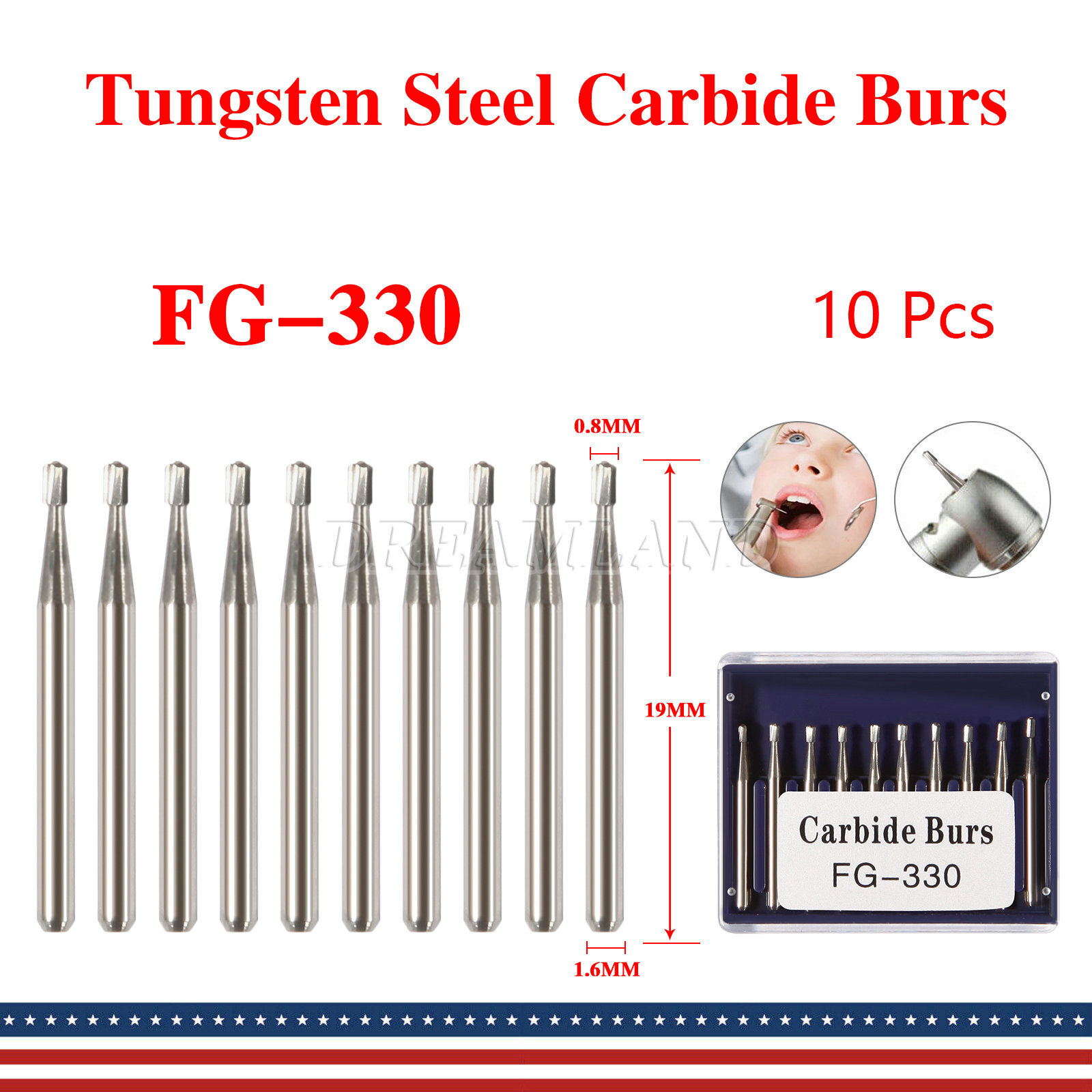 Dental Midwest FG 330 Regular Shank Pear Shaped Carbide Burs 100/Pk