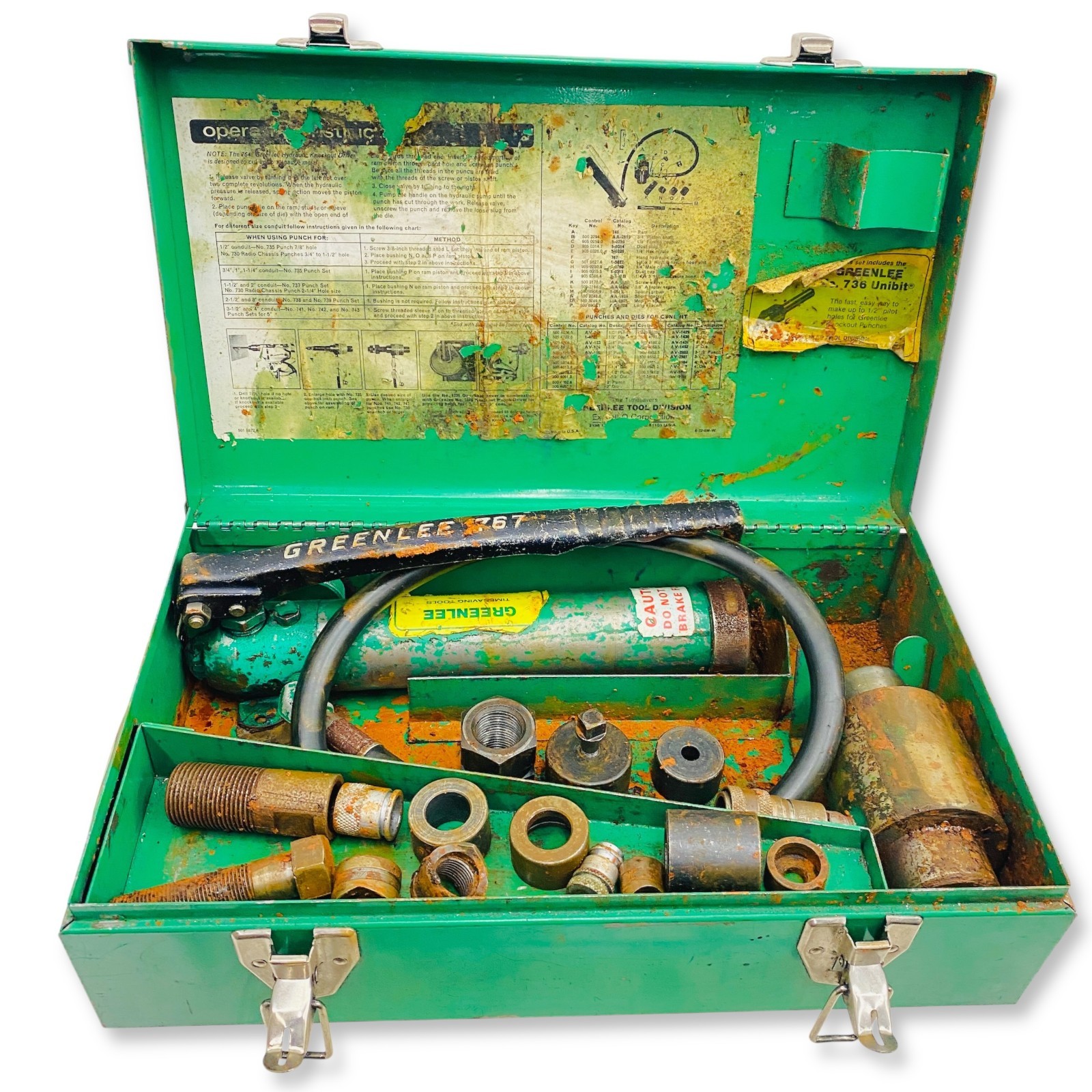 Greenlee 7306 Hydraulic Knockout Punch Driver Set 1/2″ – 2″ with 767 Pump & Case