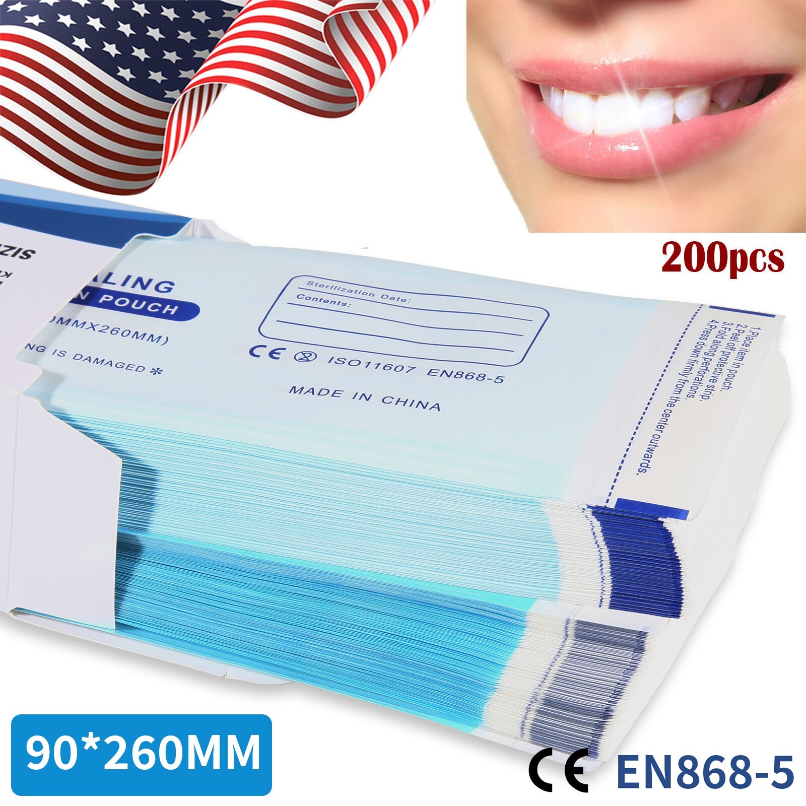 200Pcs Sterilization Pouches- 3.5 » x 10 » Dental Self Seal Pouch Bag