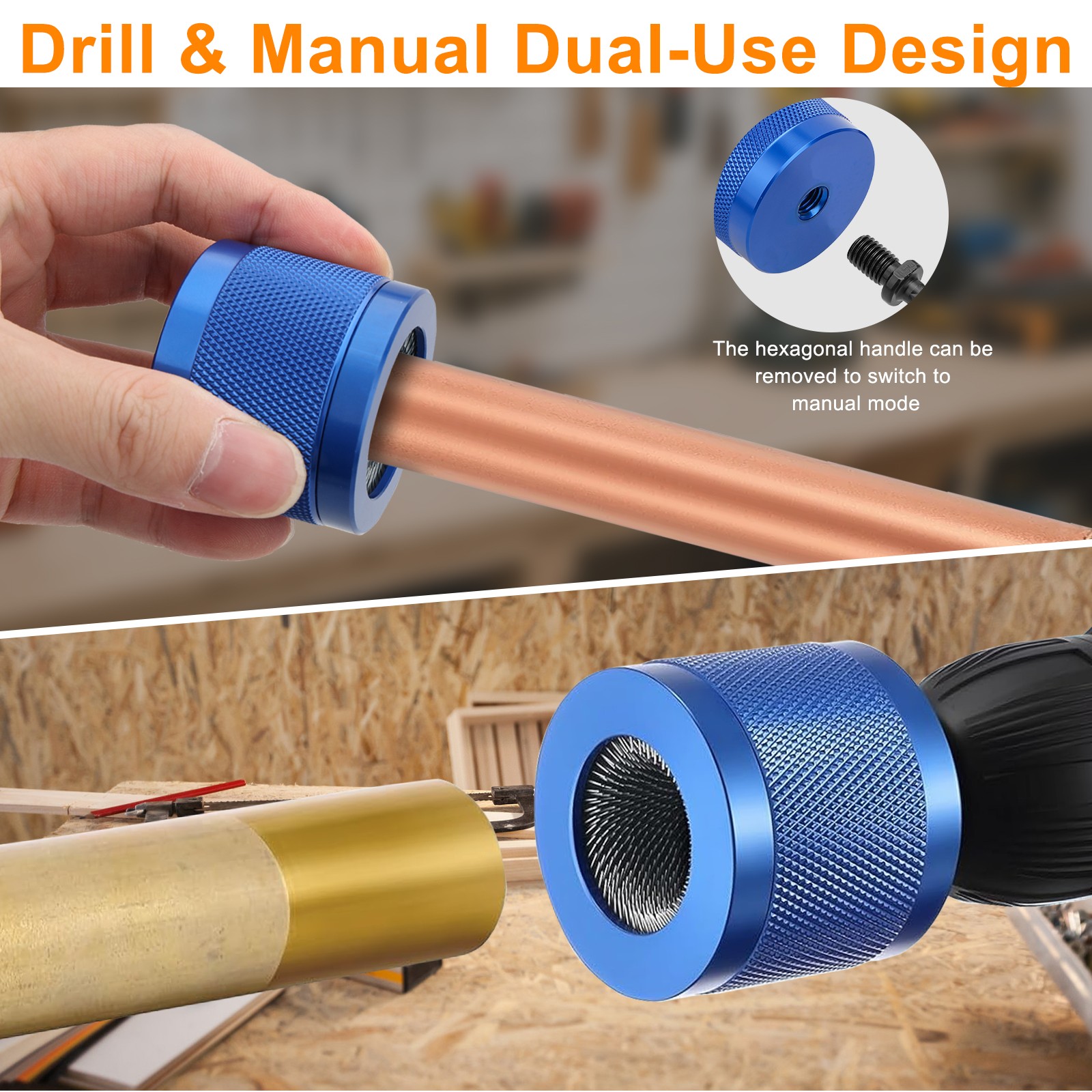 3x Copper Pipe Cleaning Brush Set Drill Attachment 1/2″ 3/4″ 1″ w/ 1/4″Hex Shank