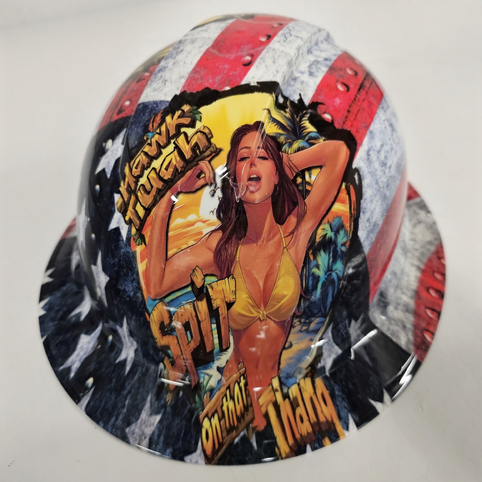 full brim hard hat custom hydro dipped IN HAWK TUAH SPIT ON THAT THANG USA ED