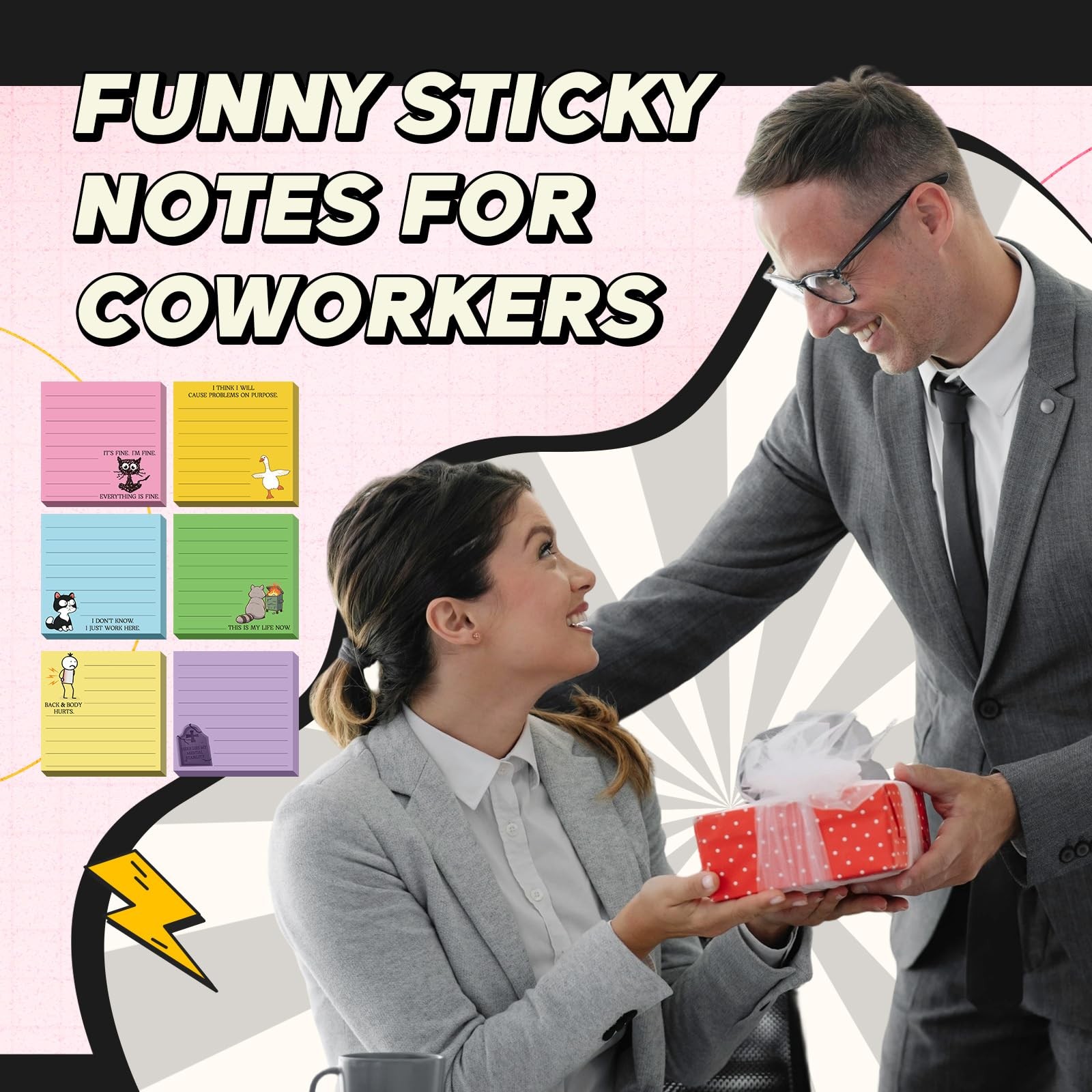 24 Pcs Funny Sticky Notes for Work 3×3 Inches Sarcastic Self Adhesive Notepad…