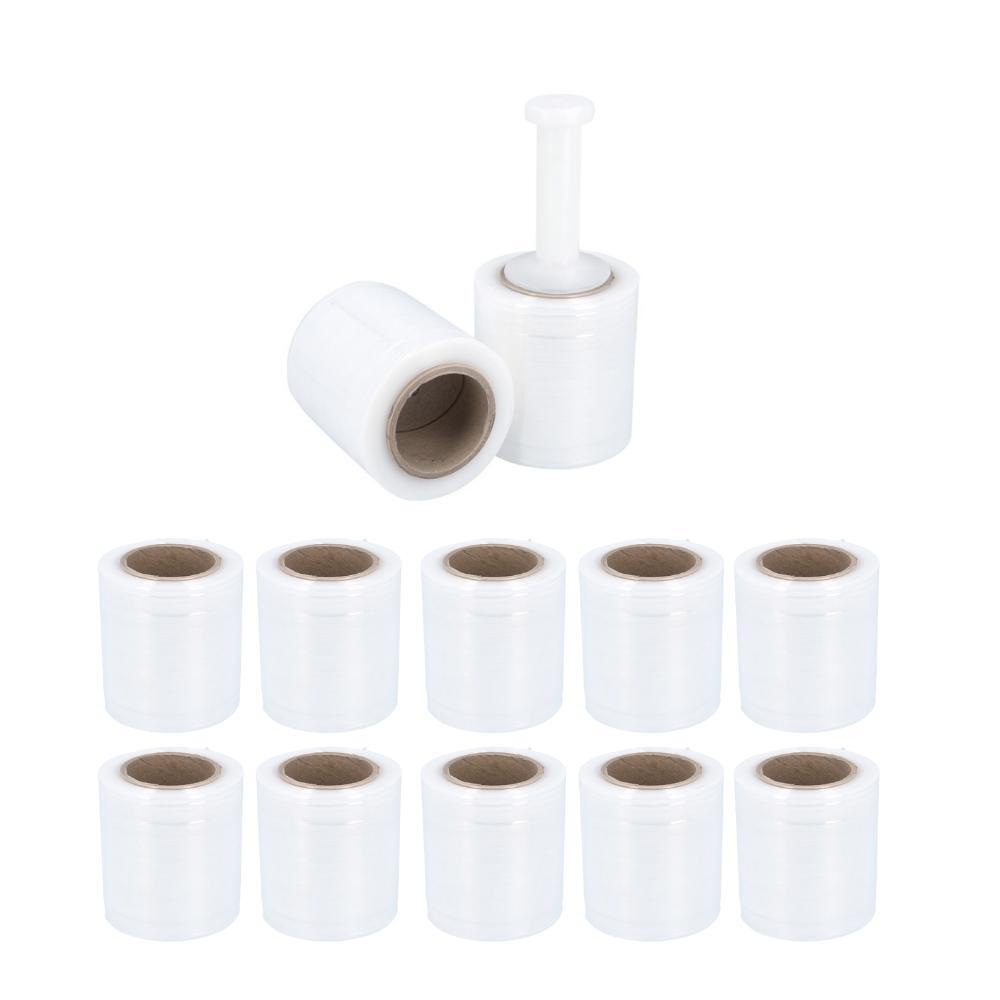 12 Rolls (45 Gauge) 5″x1000′ Clear Cast Film Stretch Wrap + One Plastic Handle
