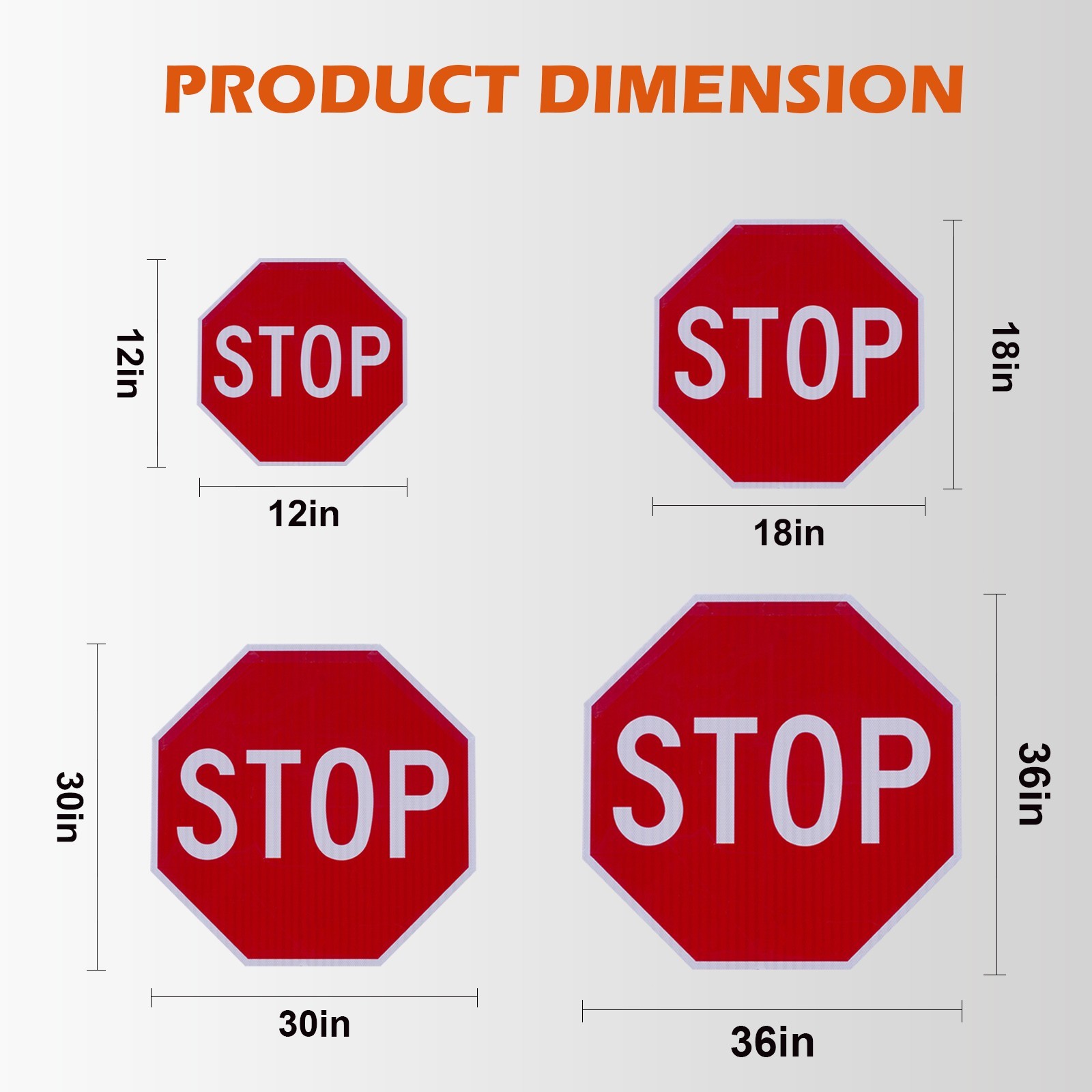 Reflective Octagon STOP Sign, Rust-Proof, 0.08″ Aluminum / 0.12″ Plastic