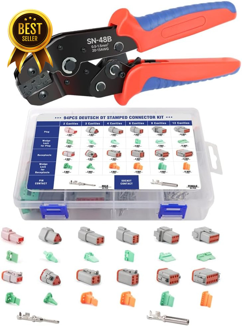 94Pcs Deutsch DT Connector Kit 2 3 4 6 8 12 Pin Waterproof Crimping Tool Set