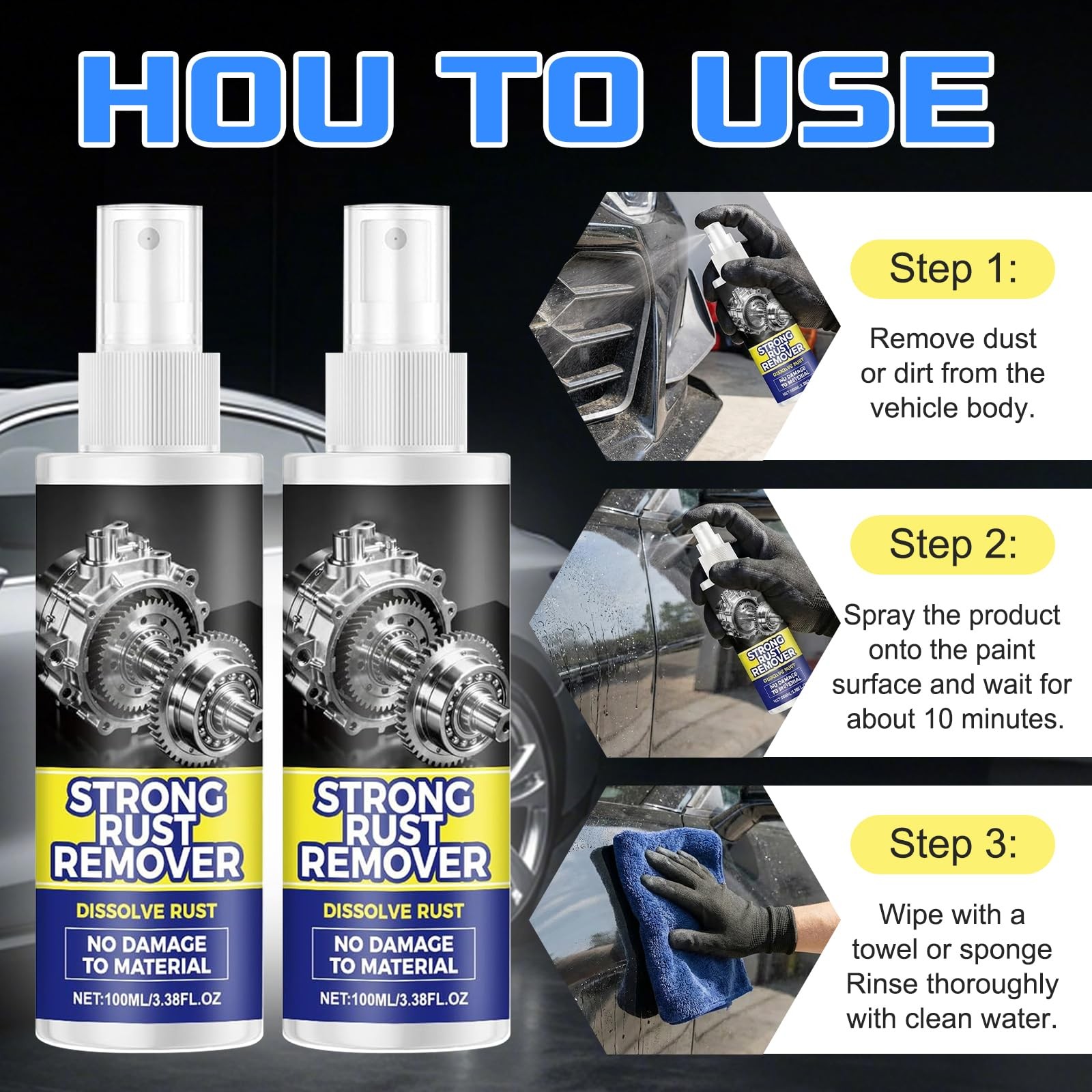 2pcs Rust Remover Spray for Metal, Multipurpose Rust Stain Remover, Heavy Dut…