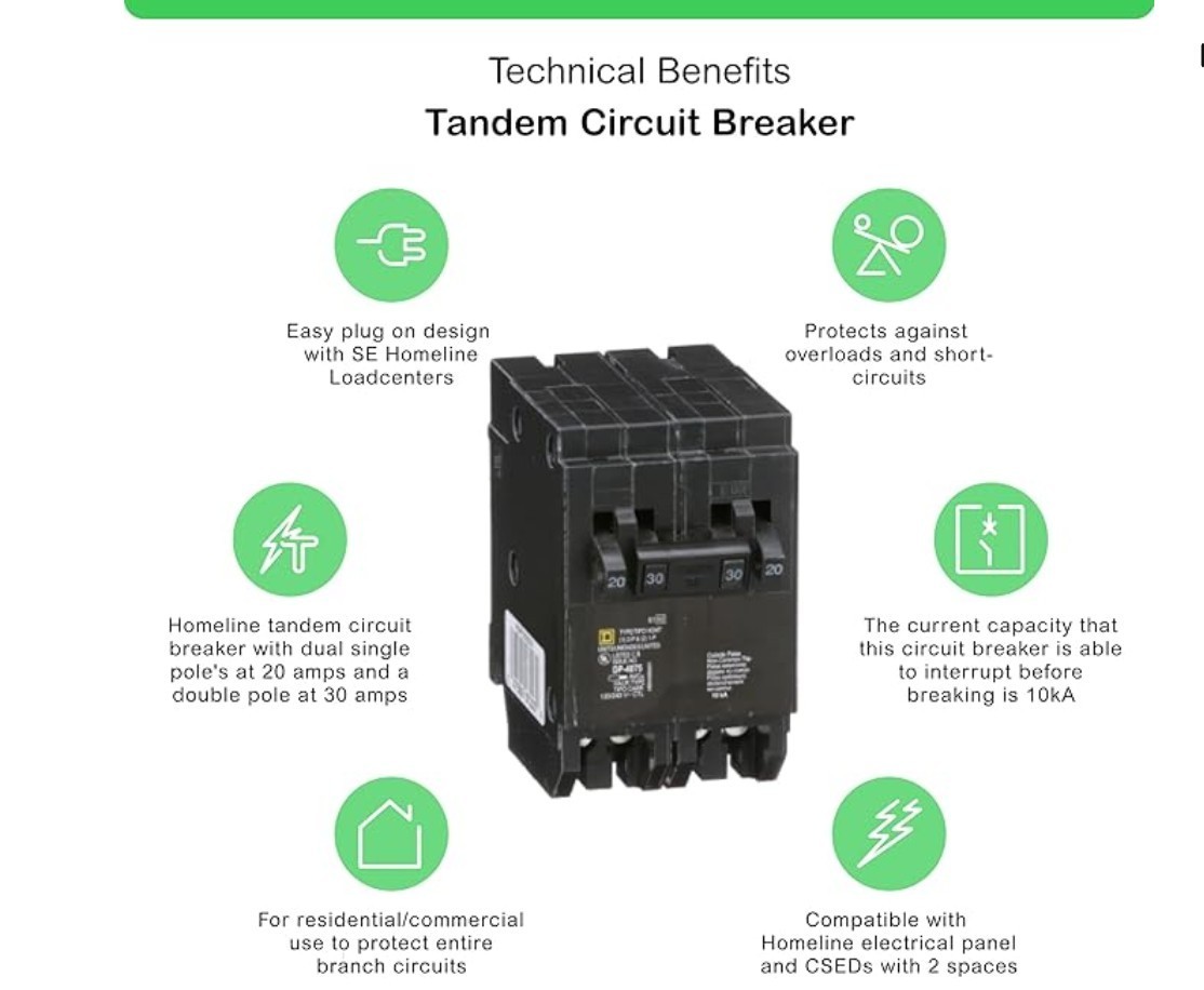 Square D Homeline HOMT2020230 Tandem (Quad) Circuit Breaker 2- 20 1 &30 Amp New