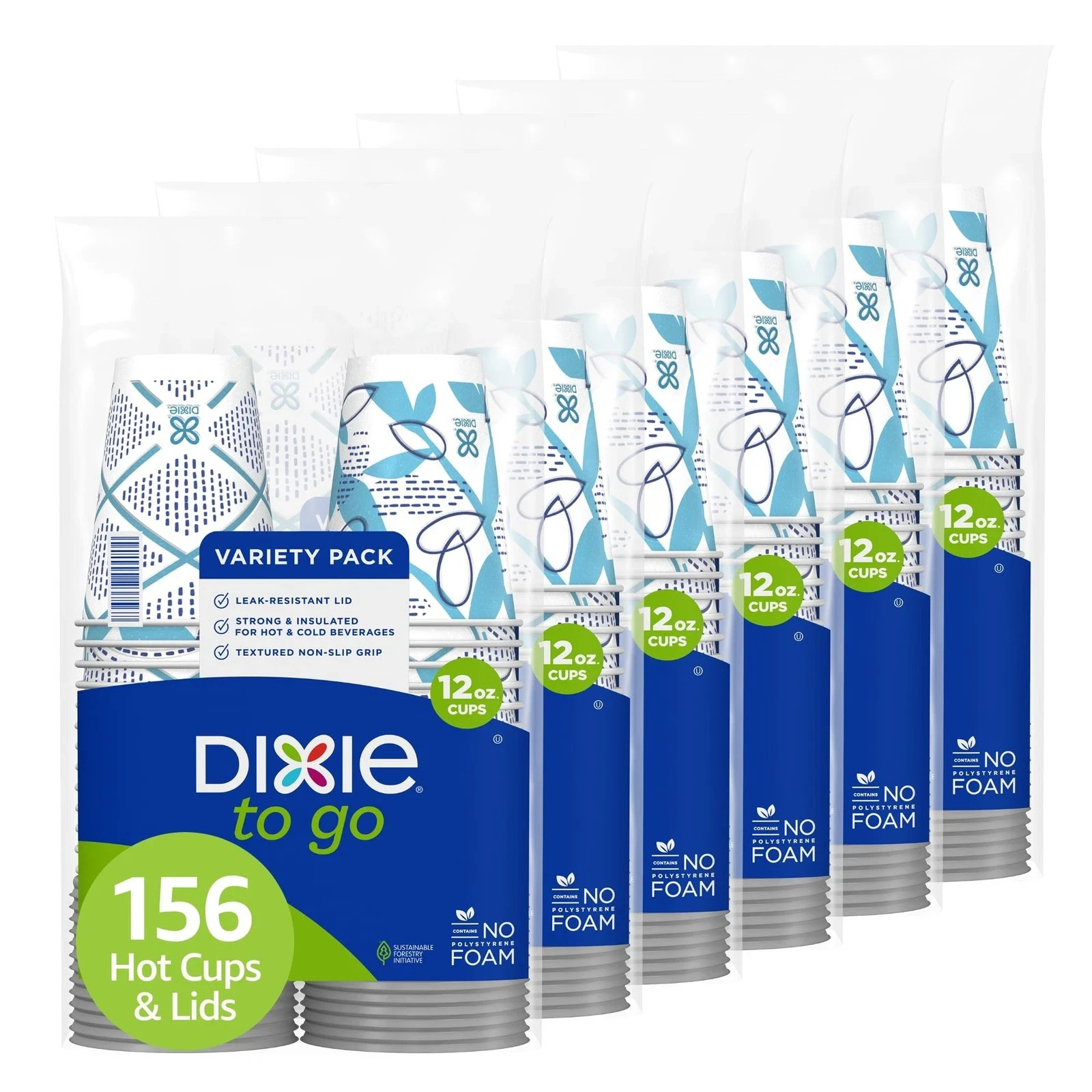 Dixie To Go Paper Coffee Cups With Lids, 12 oz, 156 ct, Disposable Insulated