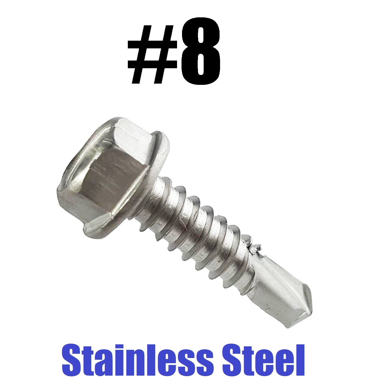 #8 Hex Washer Head Self Drilling Sheet Metal Tek Screws 410 Stainless Steel