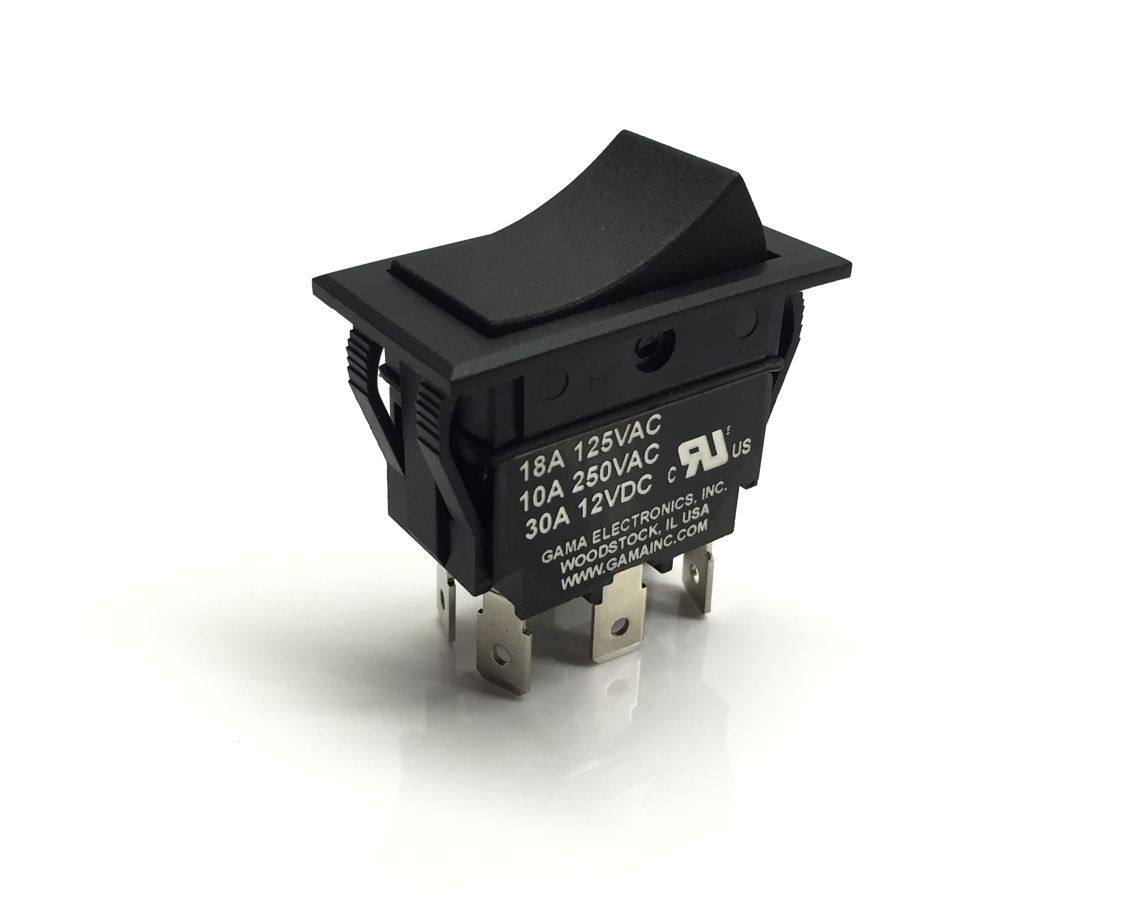 30 Amp DPDT Double Pole Double Throw On-Off-On Rocker Switch – 129E-B/B