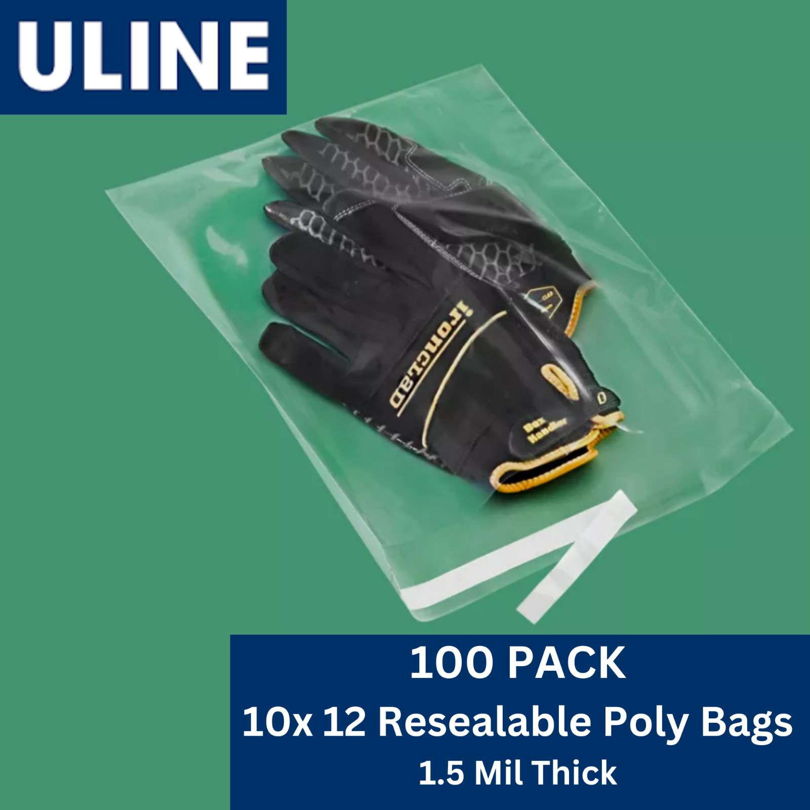 100 Clear 10 x 12 ULINE Resealable Poly Bags – Self-seal adhesive lip – 1.5 Mil