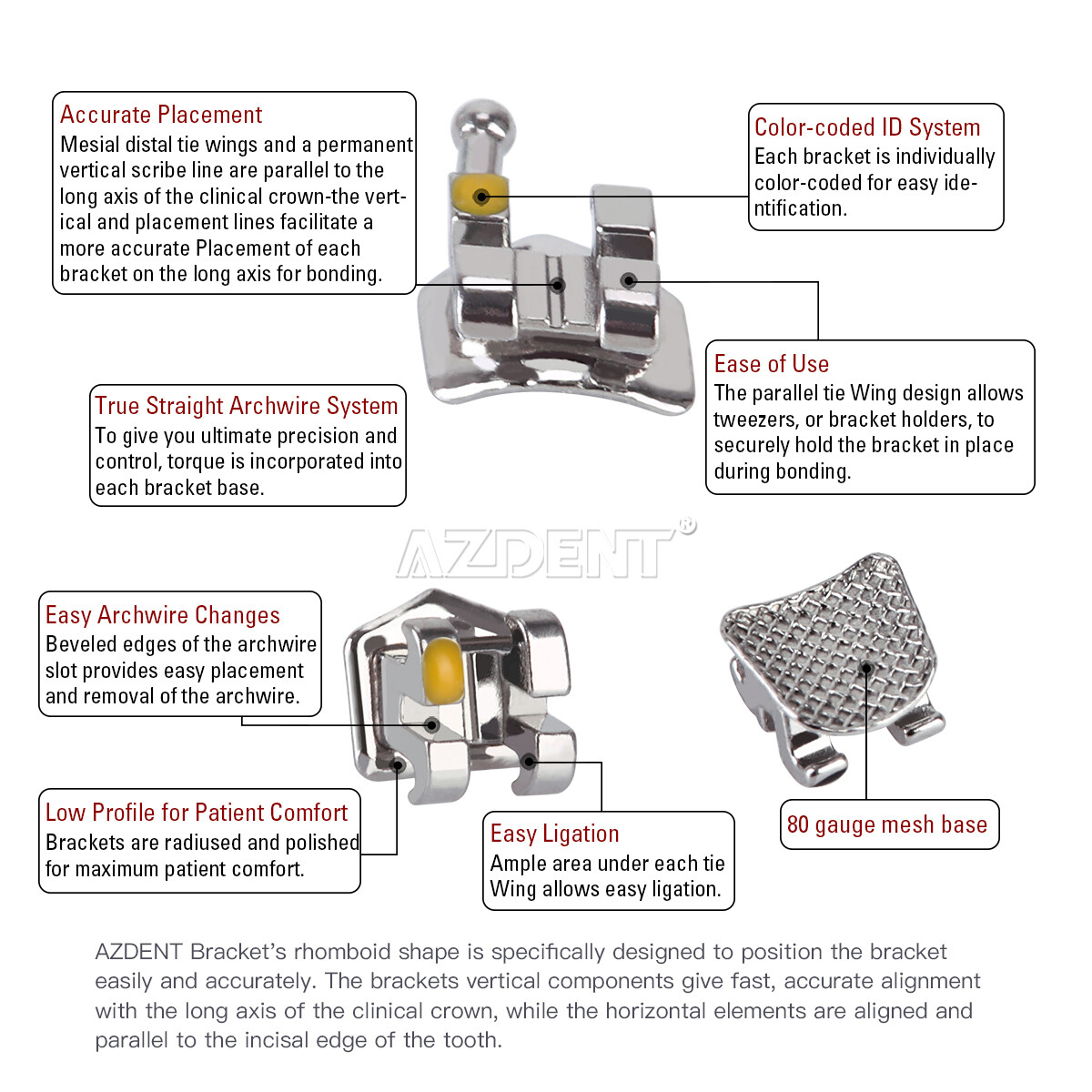 AZDENT Dental Orthodontic Bracket Braces Mini/Standard Roth/Edgewise/MBT 018/022