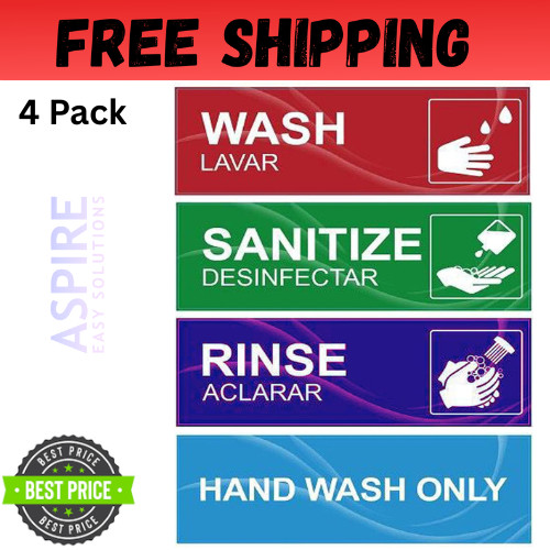 4 Pack Wash Rinse Sanitize Sink Labels Waterproof Sticker Signs Perfect for 3…