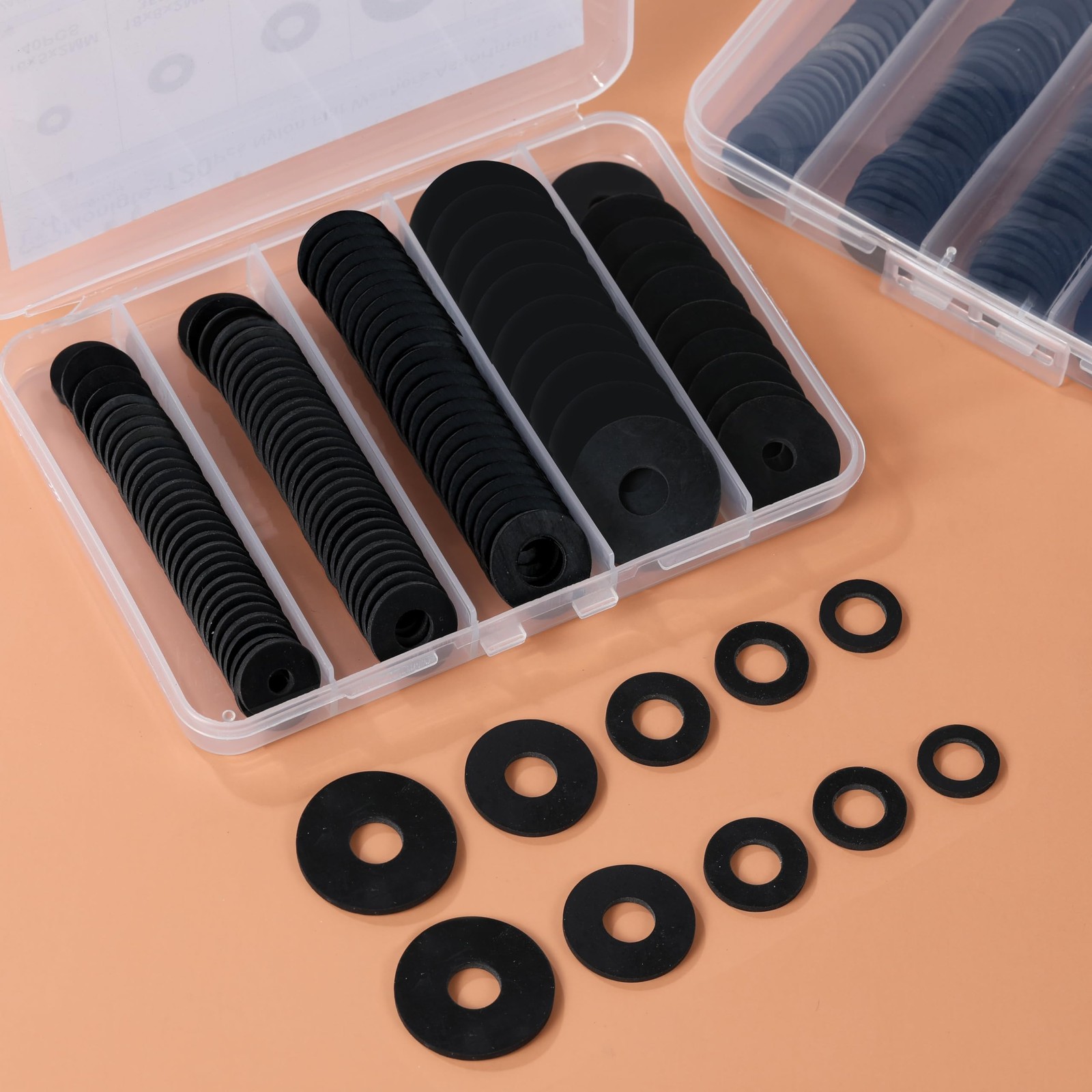 120Pcs Flat Rubber Washers Assortment Kit,16/18/20/25/30mm Black