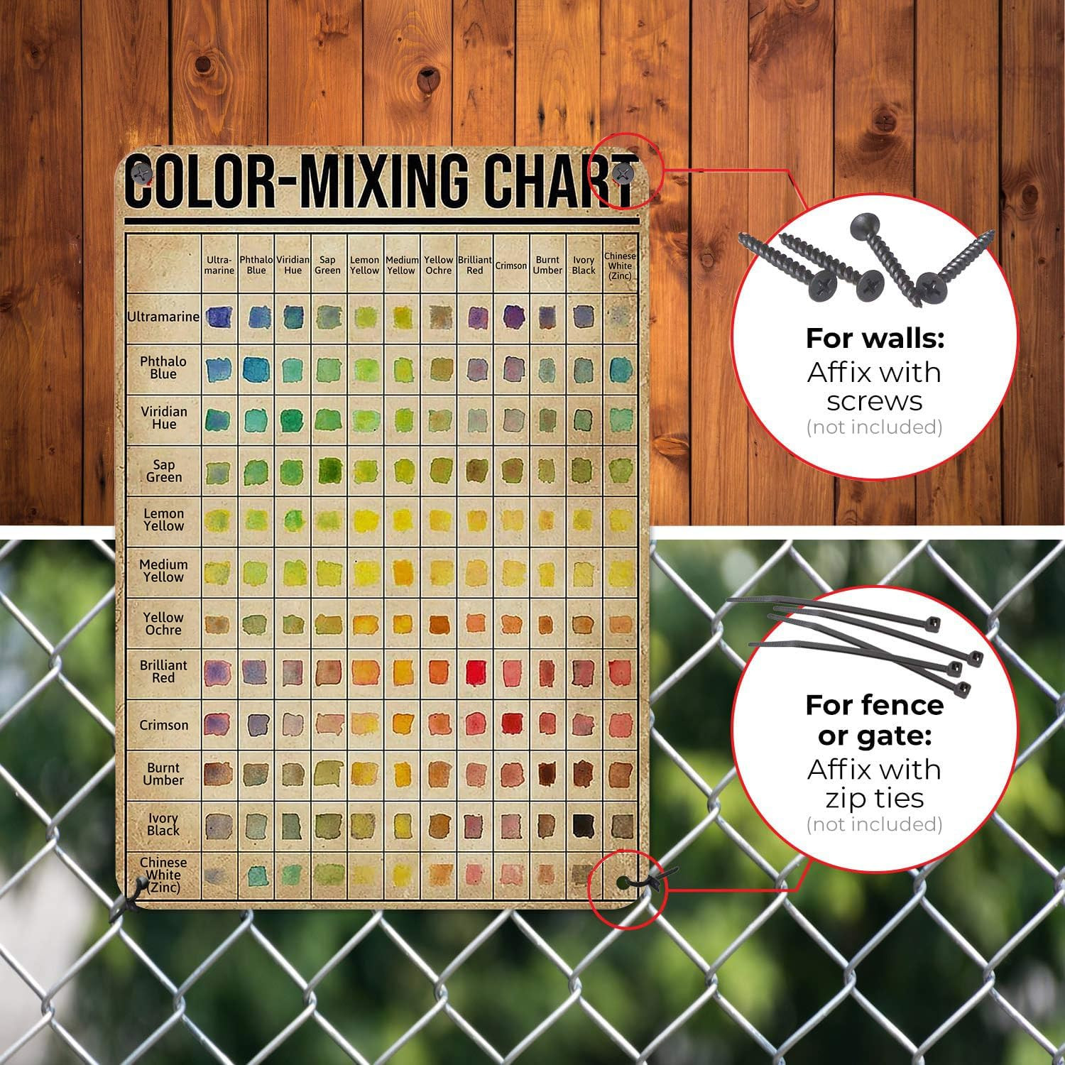 Vintage Color-Mixing Chart Metal Tin Sign – Classroom Watercolor