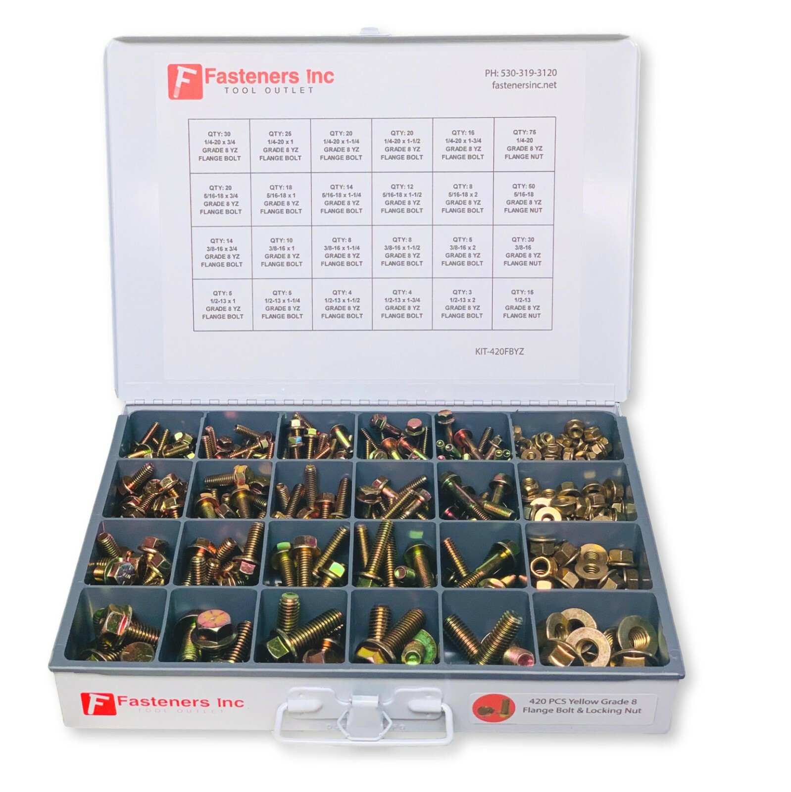 420 Pieces! Grade 8 Flange Bolt & Nut Assortment Kit Frame Screws Yellow Zinc