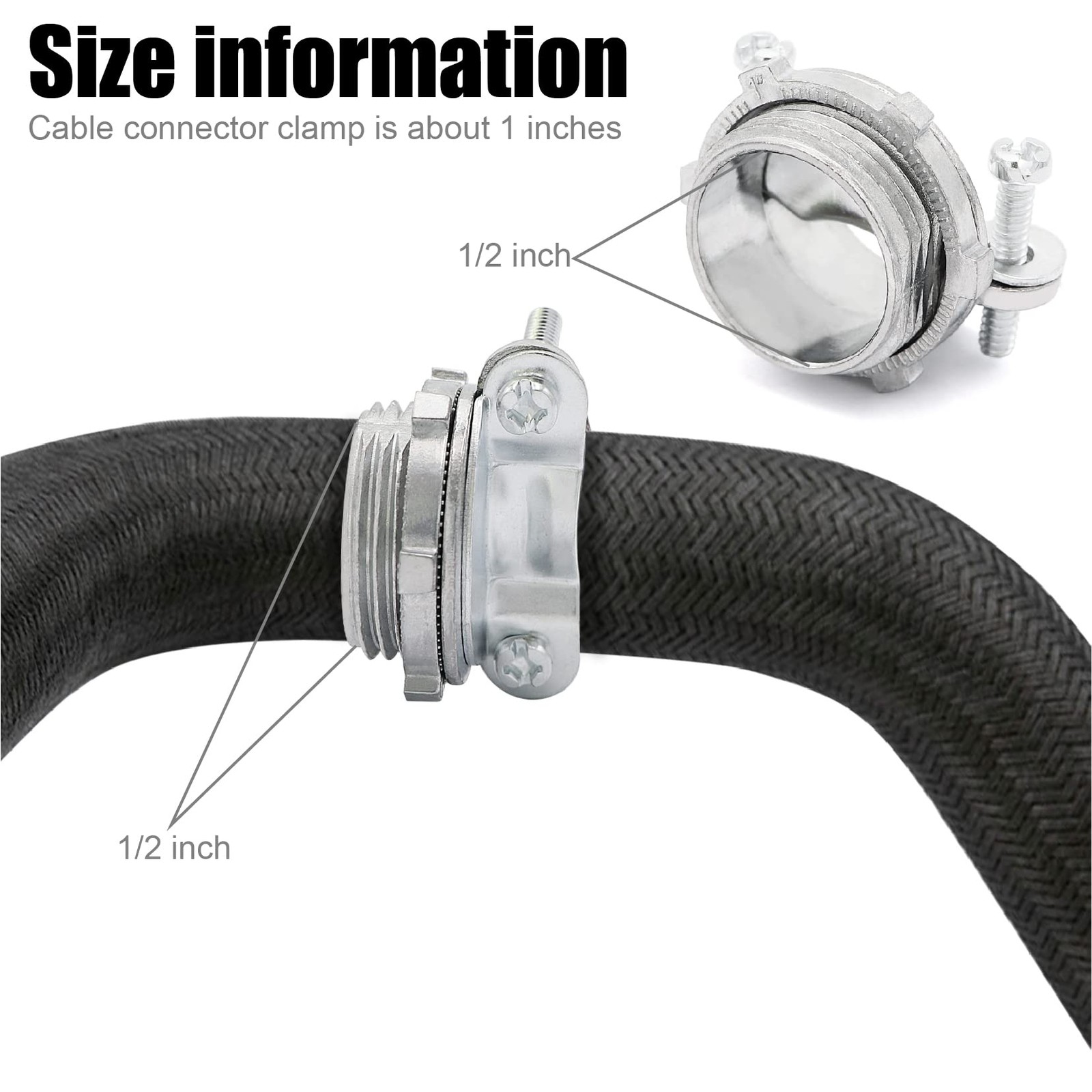 24pcs 1/2Inch Clamp Type Cable Connectors for Metallic Conduit Protect Cables…