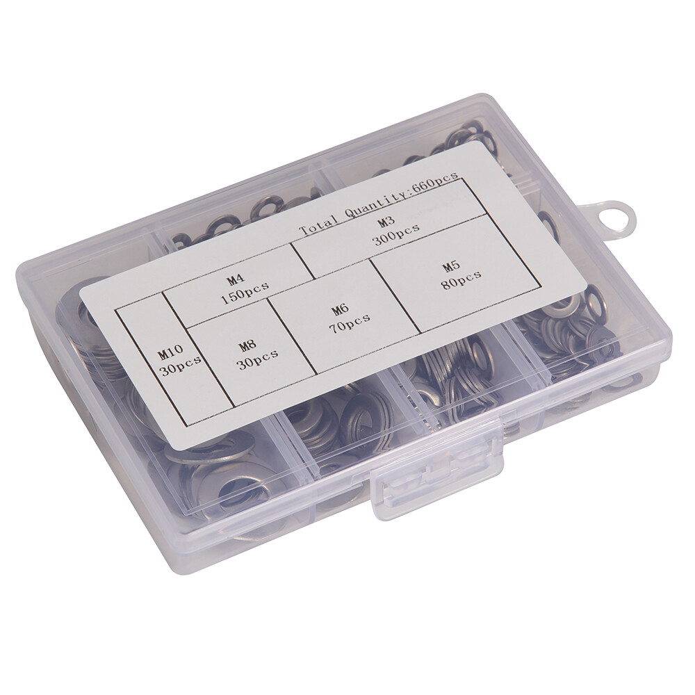 660 Pcs 304 Stainless Steel Flat Washers Assortment Kit 6 Sizes M3-M10