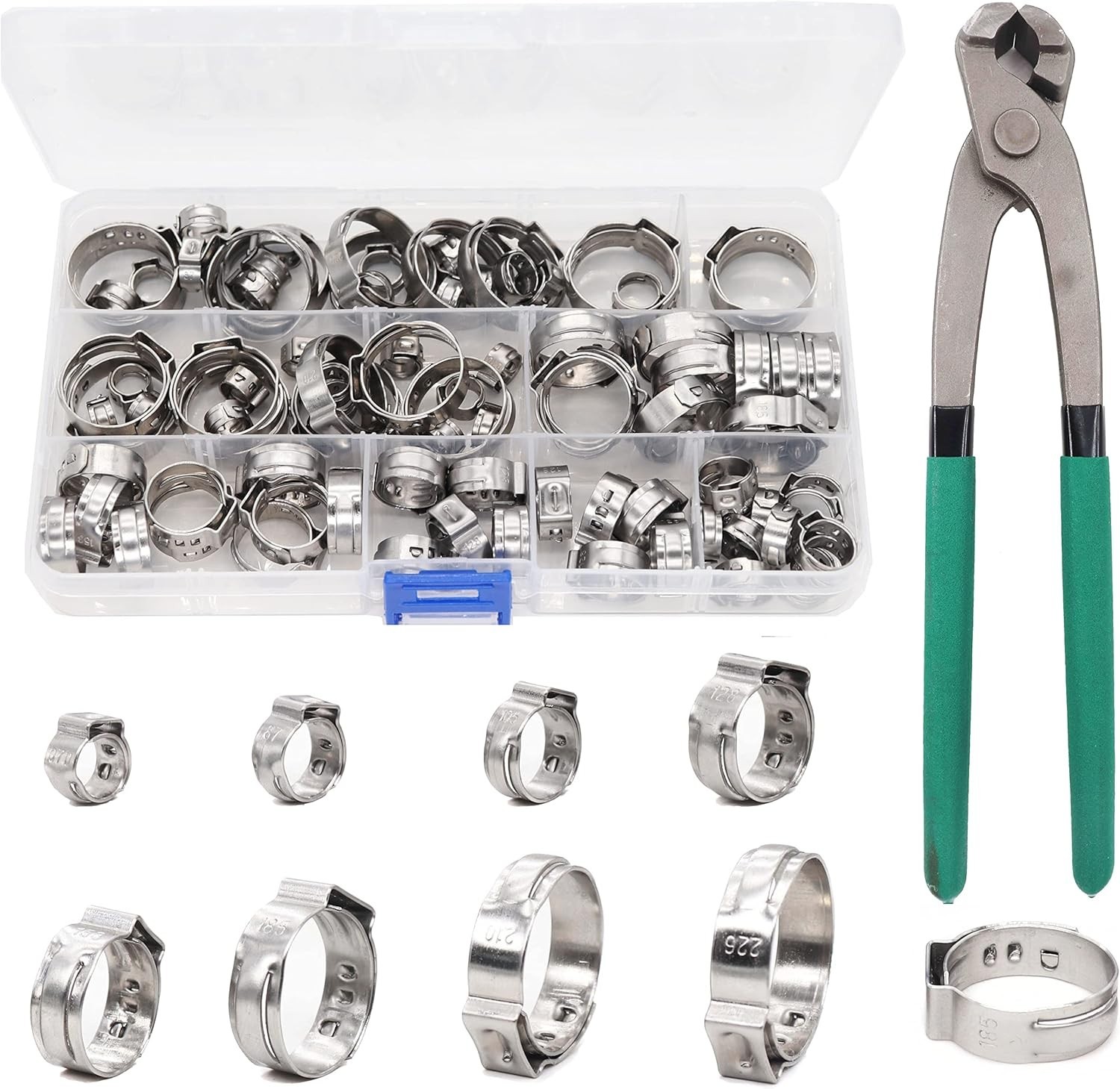 Single Ear Hose Clamps, Oetiker Clamps, 92Pcs(6.0mm-22.6mm) Crimp Pipe Clamps As