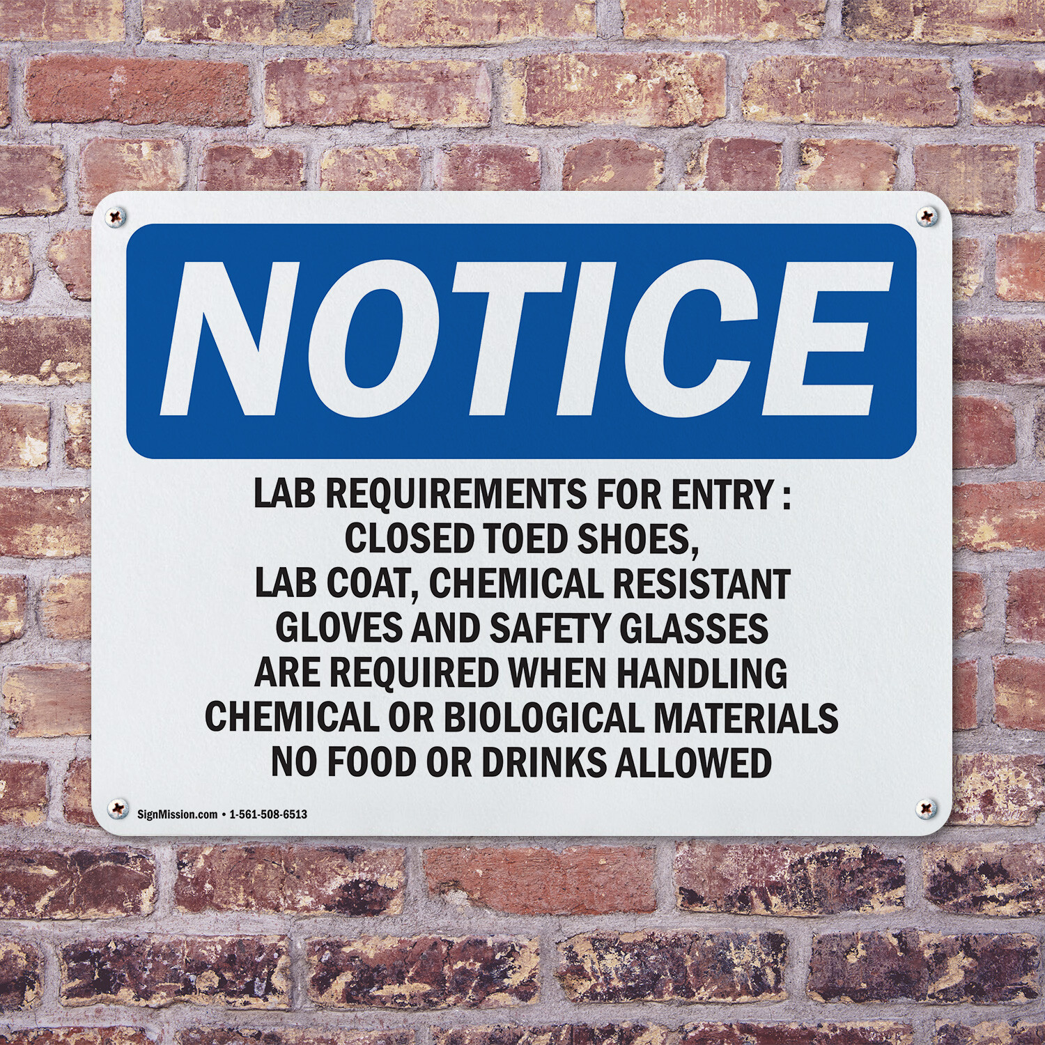 (2 Pack) Lab Requirements For Entry Closed Toed OSHA Notice Sign Decal Metal