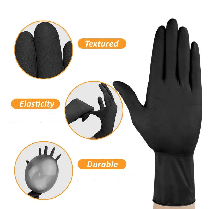100X Black Nitrile Nitro Powder Free Disposable Gloves – Heavy Duty 6g Thickness