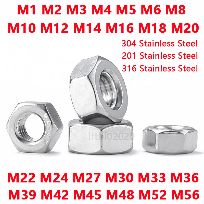 Metric Stainless Steel Hex Nuts DIN 934 M2 M2.5 M3 M3.5 M4 M5 M6 M8 M10 M12~M64