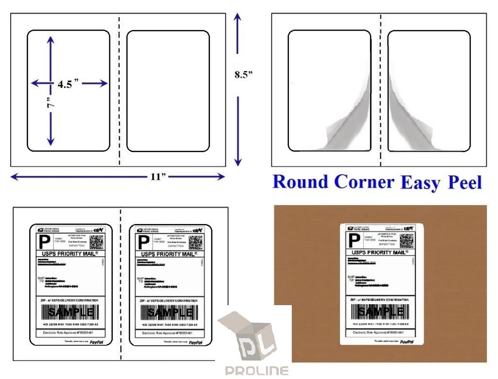 400 Quality Round Corner Perforated Shipping Labels 2 Per Sheet 7″ x 4.5″