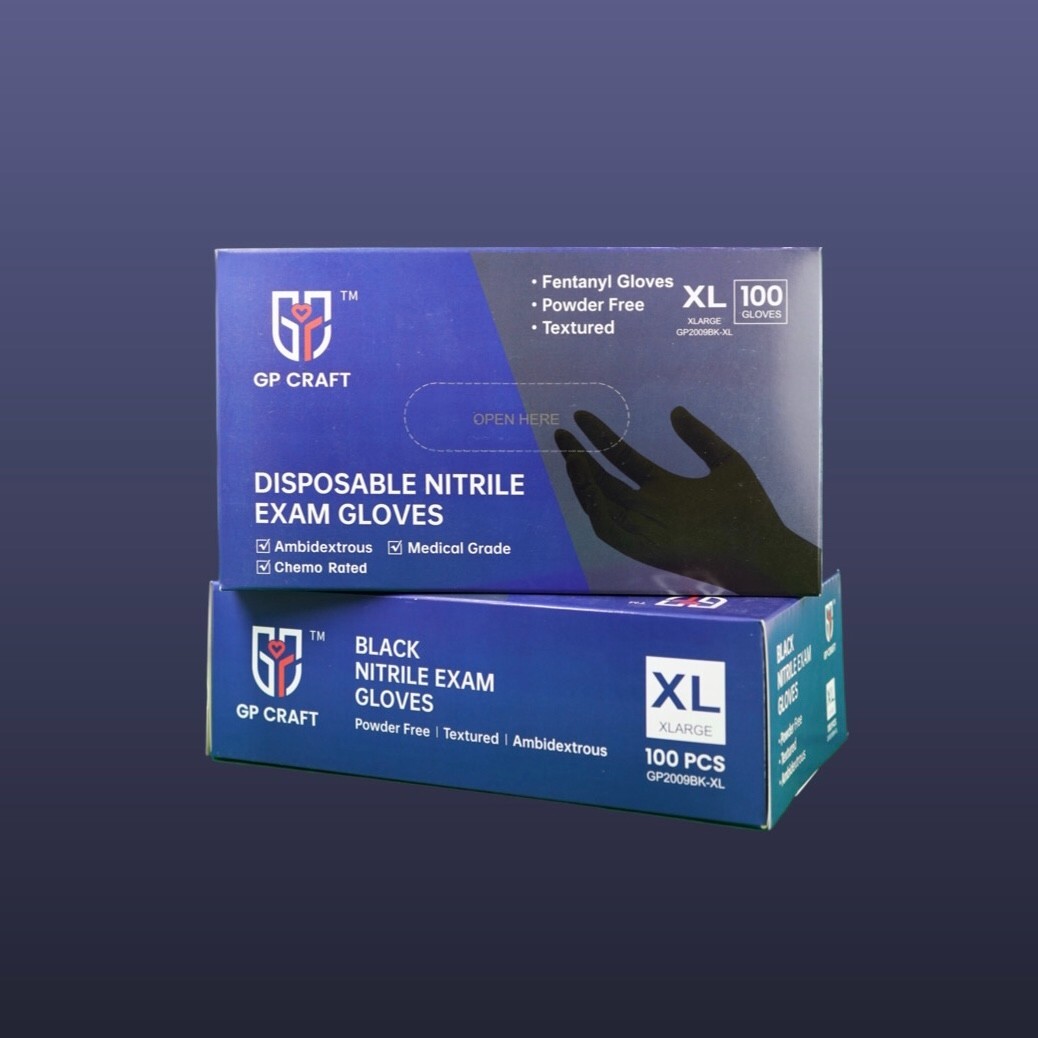 GP CRAFT Nitrile Gloves, 5 Mils, Medical, Fentanyl Resistant, Black,Case of 1000