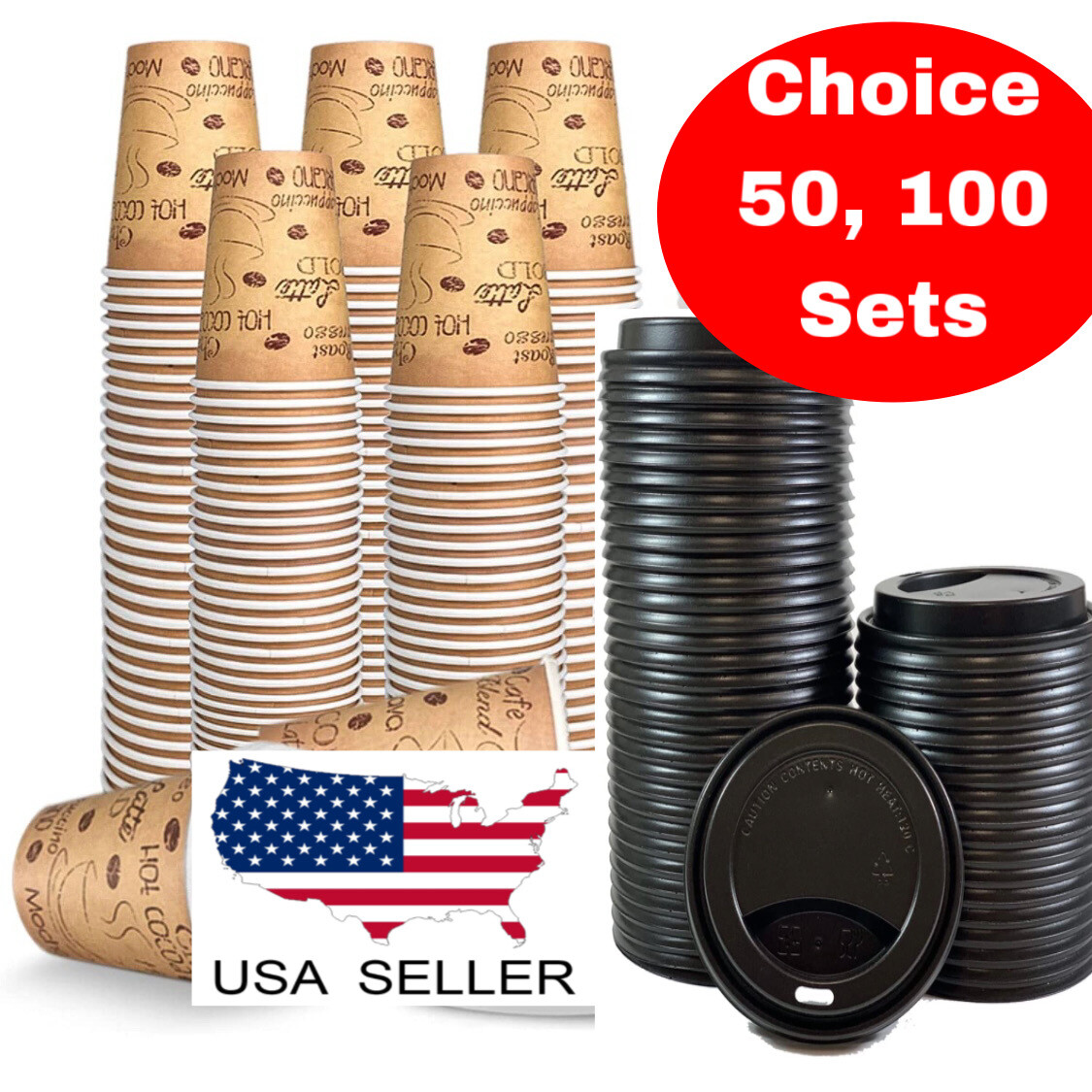 12 oz Disposable Paper Coffee Cafe Cups & Plastic Dome Lids with Hole BPA FREE