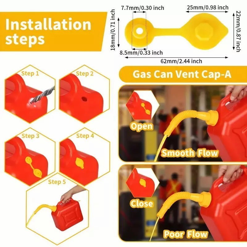 5X Replacement Gas Can Spout Nozzle Vent Kit For Plastic Gas Cans Old Style Caps