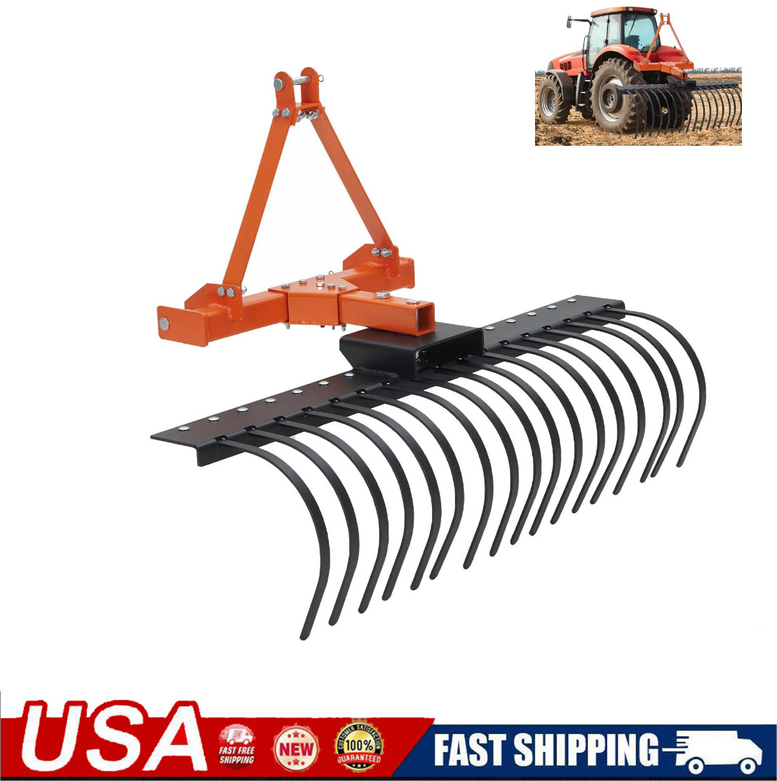 50 in Landscape Rake 3 Point Hitch Tractor Rake Category-0 Cat-1 Tractor Steel