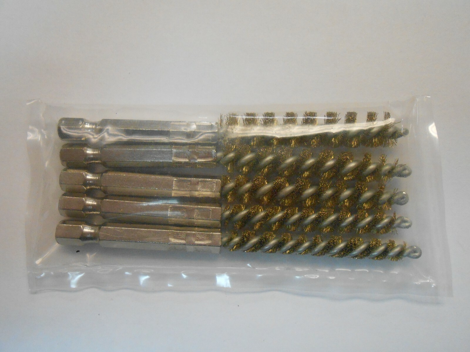 5B610 industrial tube cleaning brush set 1/4» hex 5 pc 6,7,8,9,10 mm dia. brass