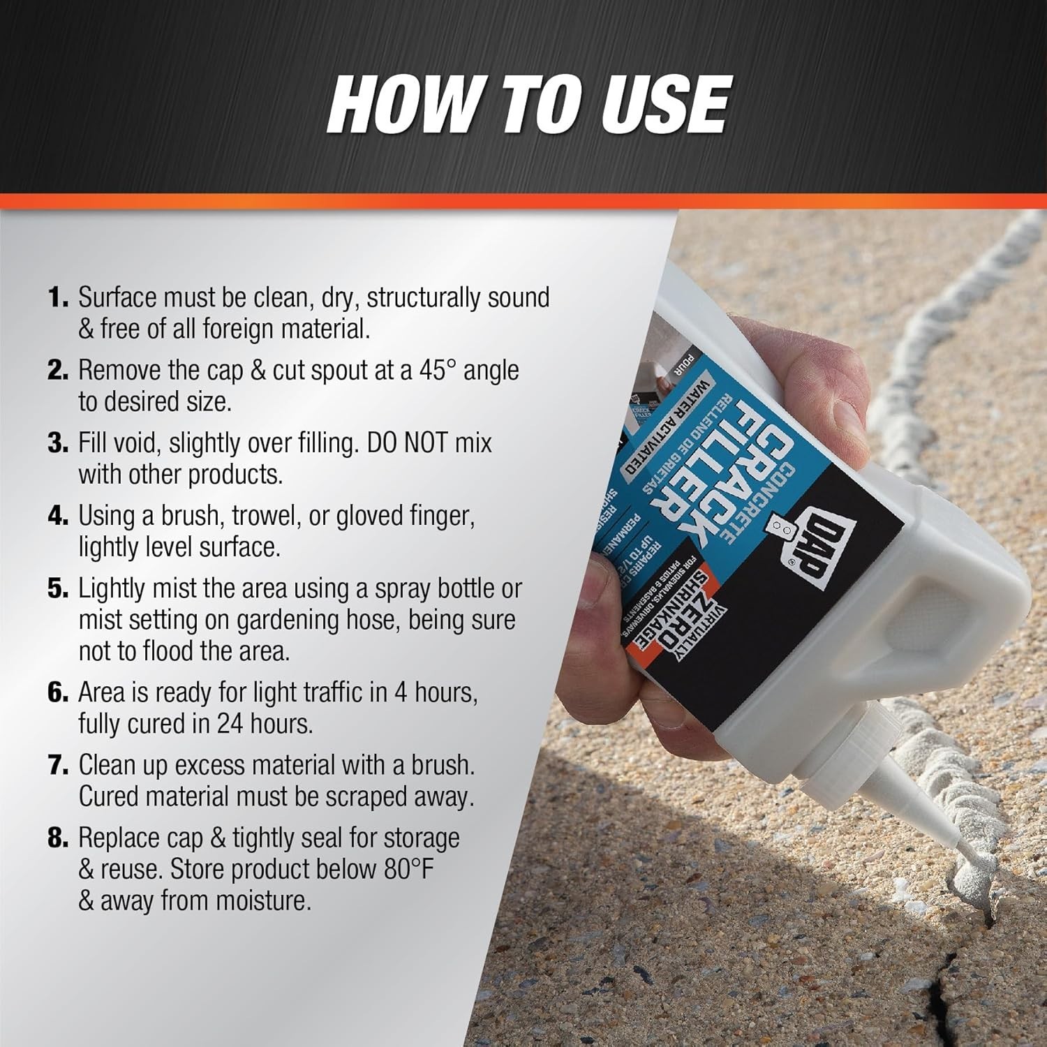 Concrete Crack Filler, Gray 16oz Dry 7079860500 DAP 7079860500 Resists Shrinkage
