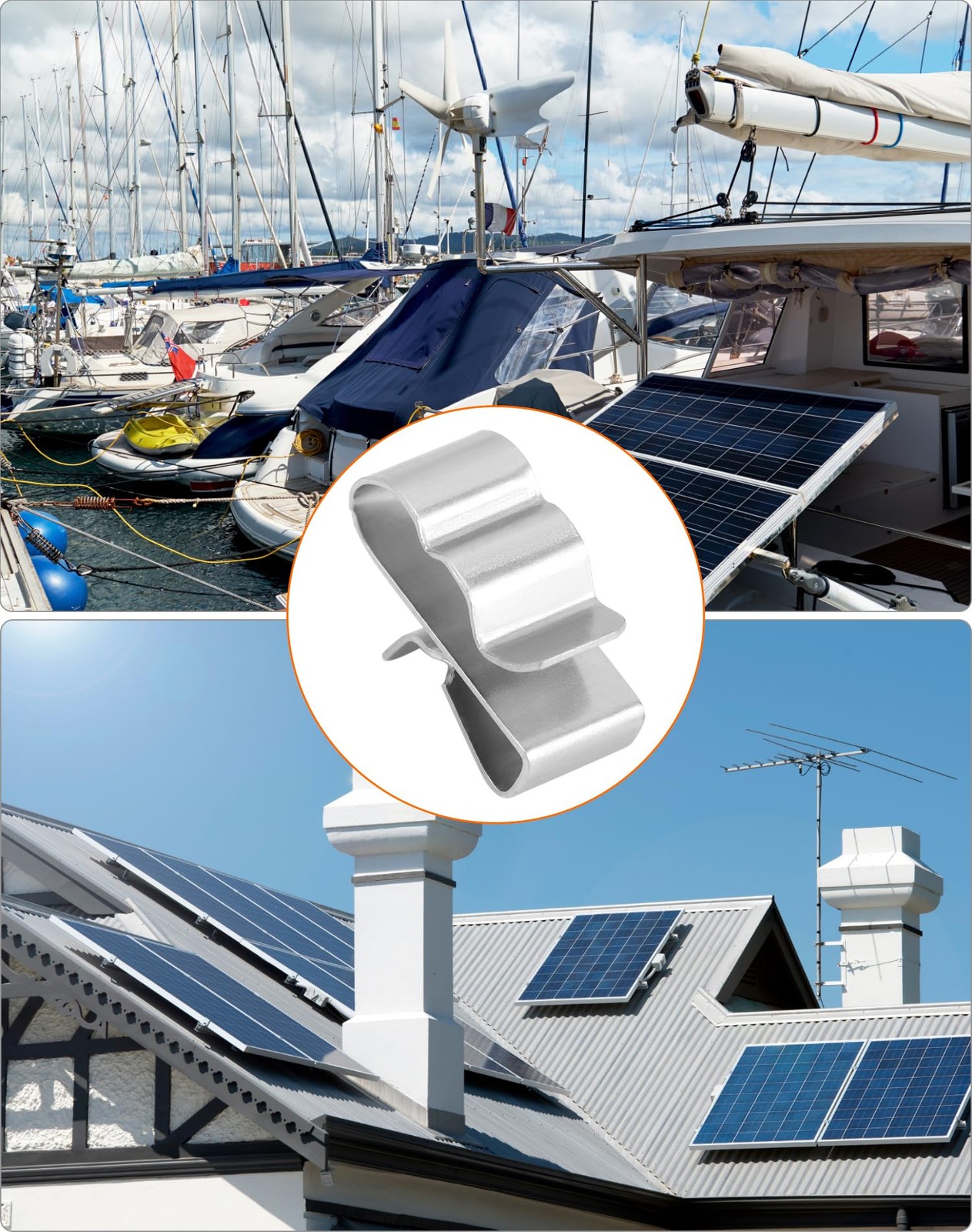 QWORK Solar Panel Clips: 100pcs Stainless 0.25 inches x 0.89 inches, Silver