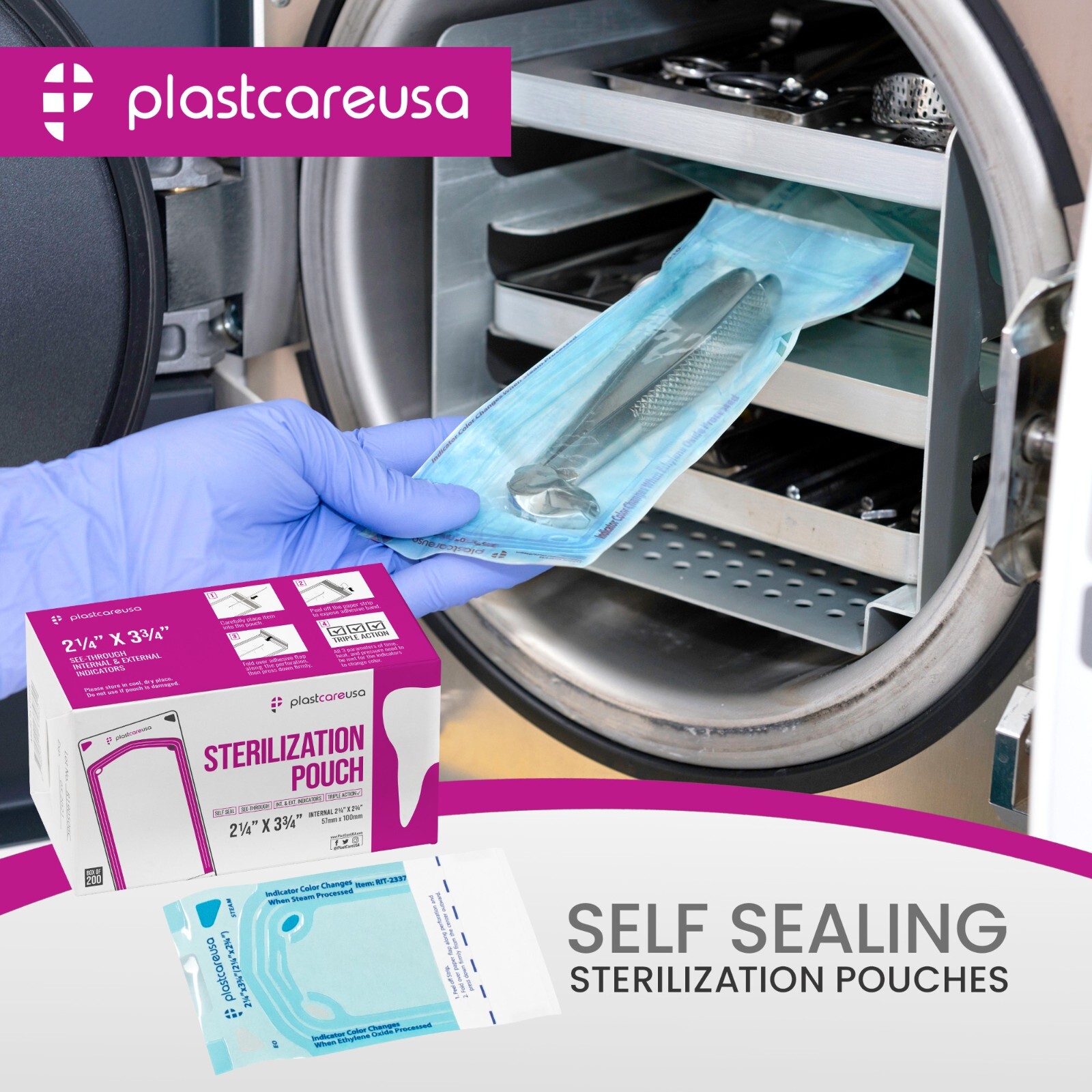 1000 2.25″ x 2.75″ Self-Sterilization Pouches Autoclave Bags Dental Tattoo 5 Box