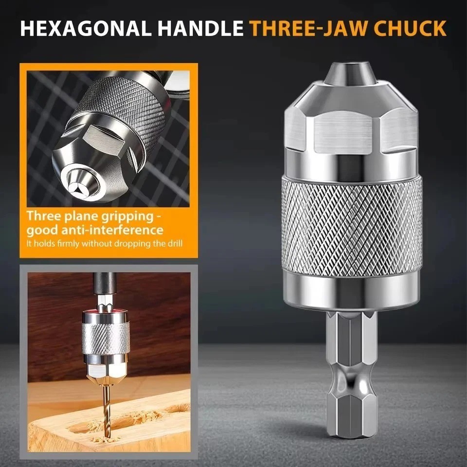 2PC 1/4in Hex Shank Keyless Drill Chuck Adapters 0.3-3.6mm 0.3-6.5mm