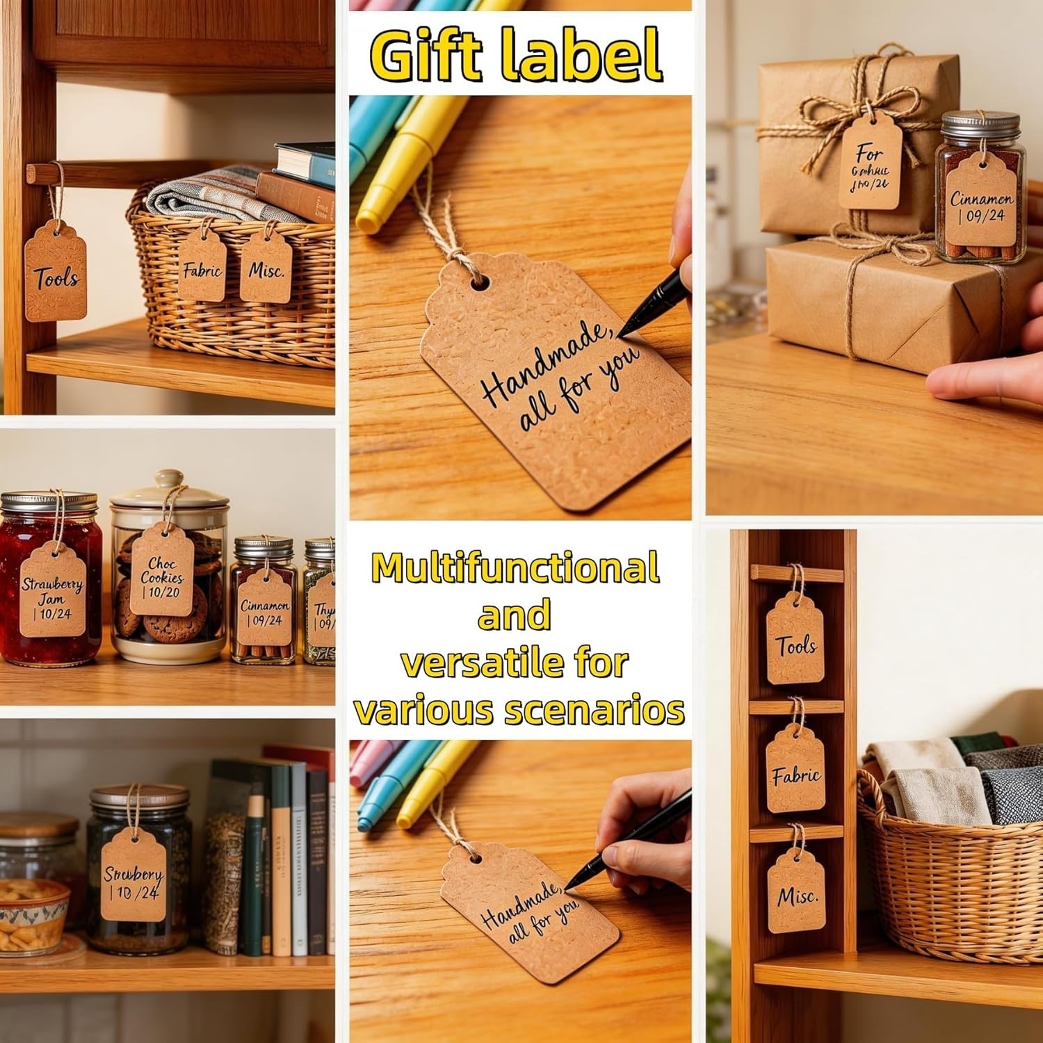 600 PCS Pre-Strung Key Tags with String Attached, Brown Kraft Paper Key Labels,