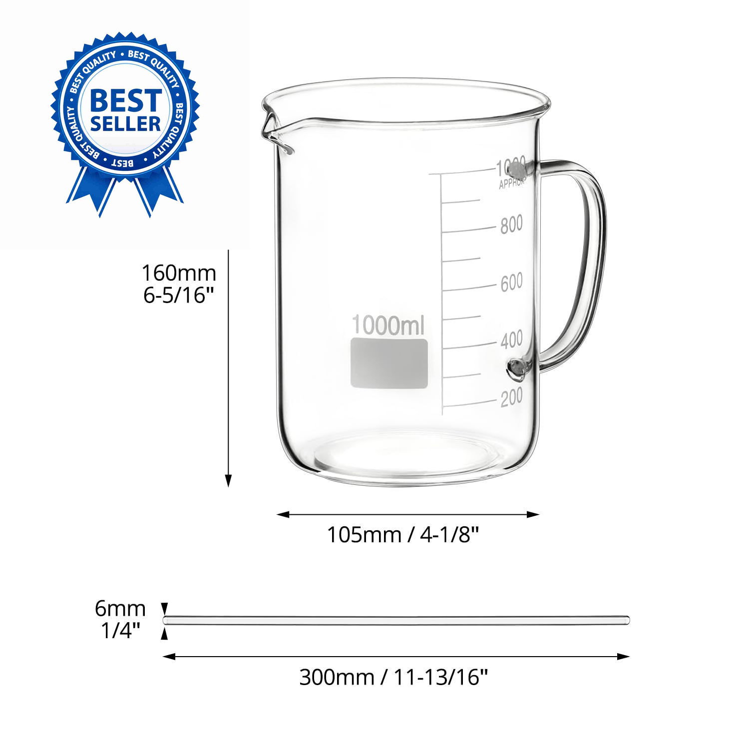 QWORK 2 Pack 1000ml Borosilicate Glass Beaker with Handle, & 10 Pcs 12″…