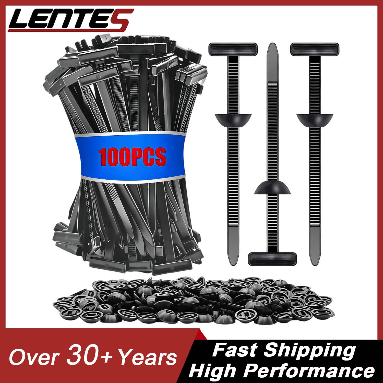 100 PCS Nylon Universal Cable Tie Buckle+Heavy Duty Self-Locking Zip Ties Holder