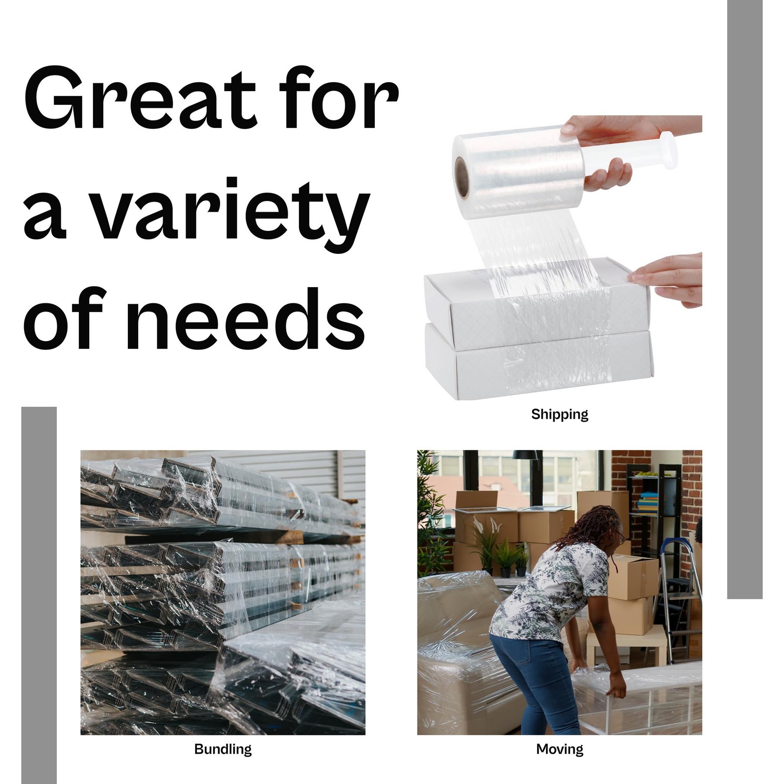 12 Rolls (45 Gauge) 5″x1000′ Clear Cast Film Stretch Wrap + One Plastic Handle